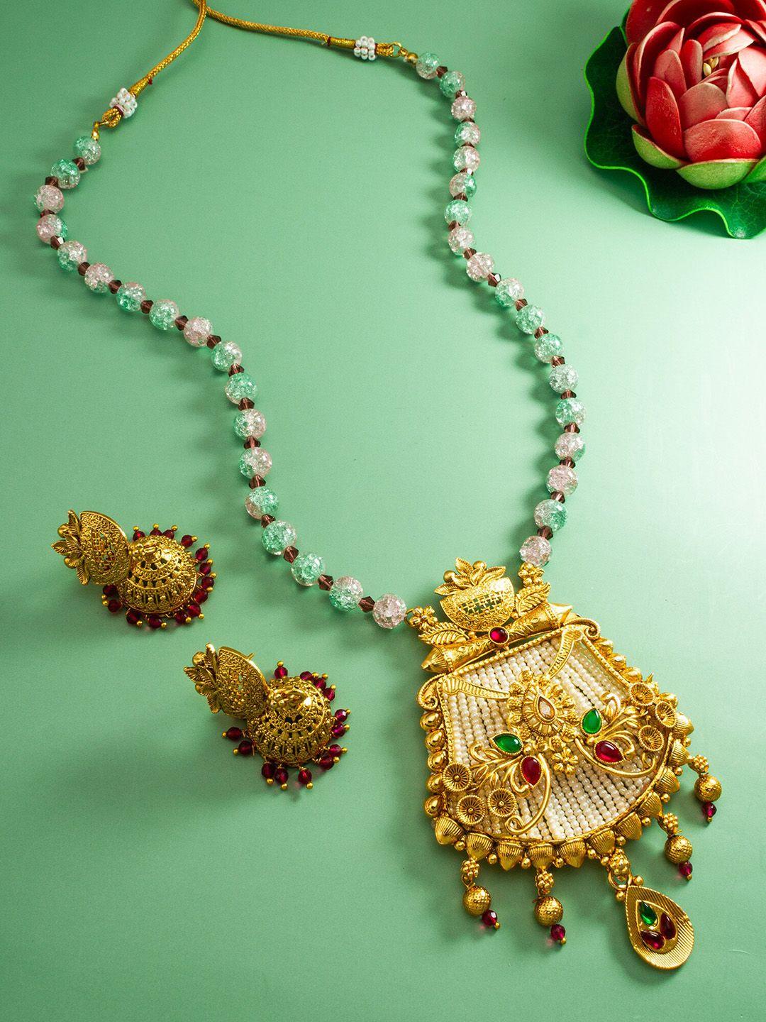 aadita Gold-Plated Kundan-Studded & Pearl Beaded Jewellery Set