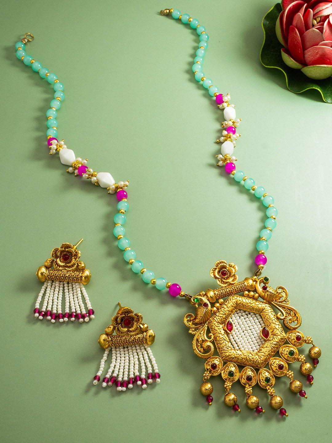 aadita Gold-Plated Kundan-Studded & Pearl Beaded Jewellery Set