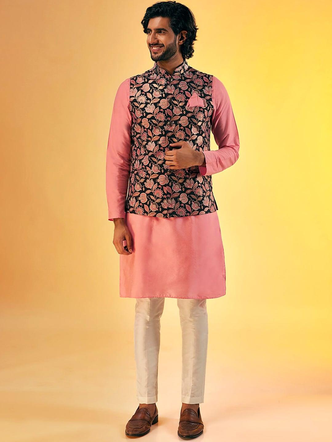 KISAH Mandarin Collar Straight Kurta & Trouser With Printed Nehru Jacket