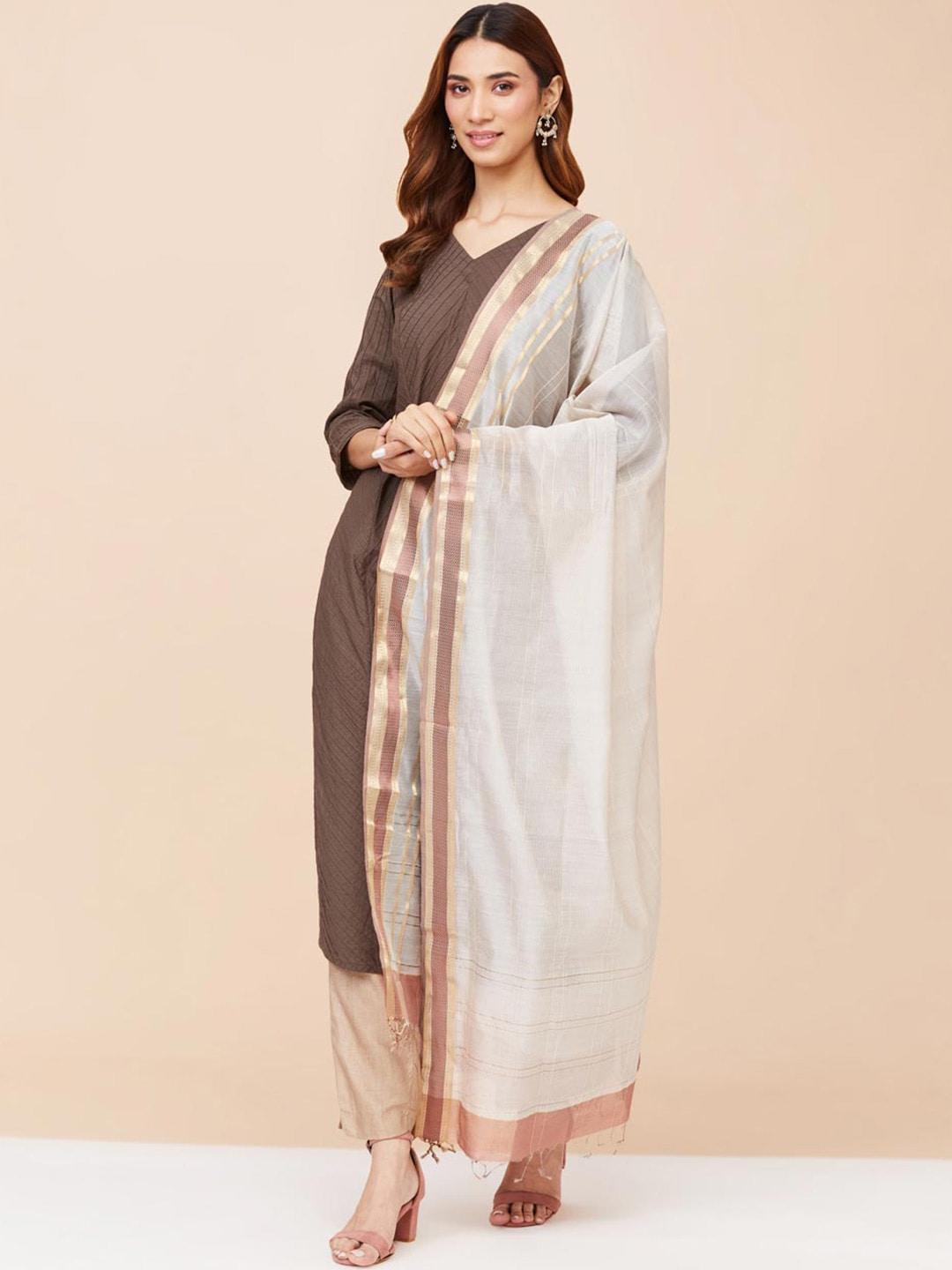 Fabindia Woven Design Cotton Silk Dupatta with Zari