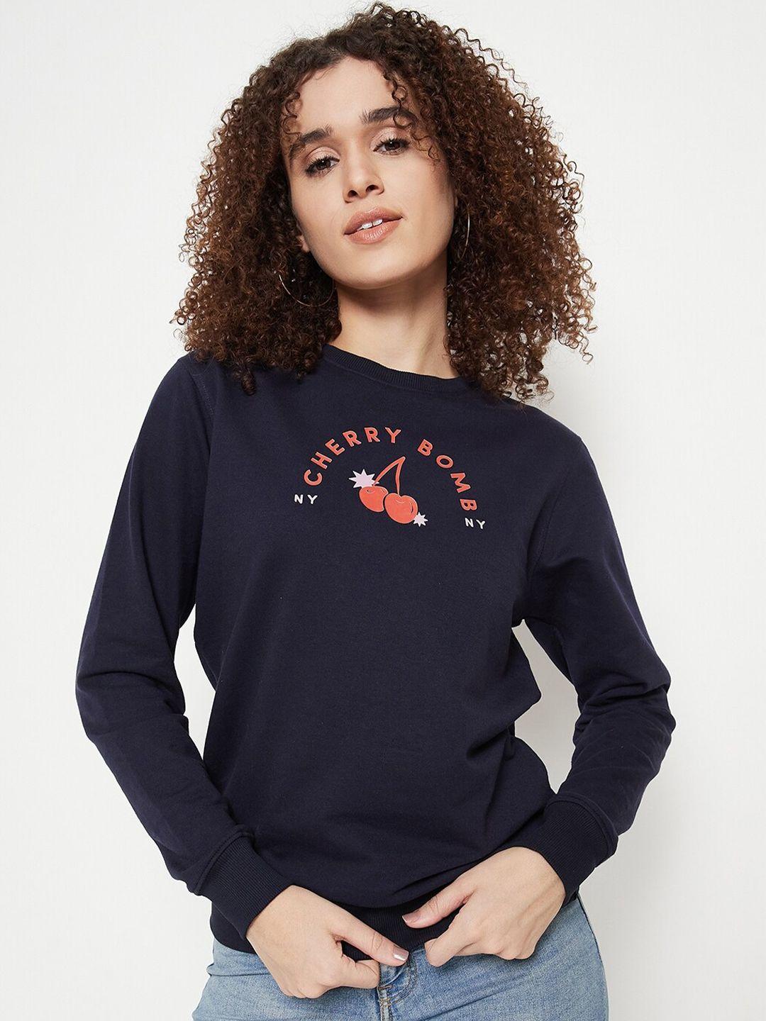 mast-&-harbour-navy-blue-typography-printed-pullover
