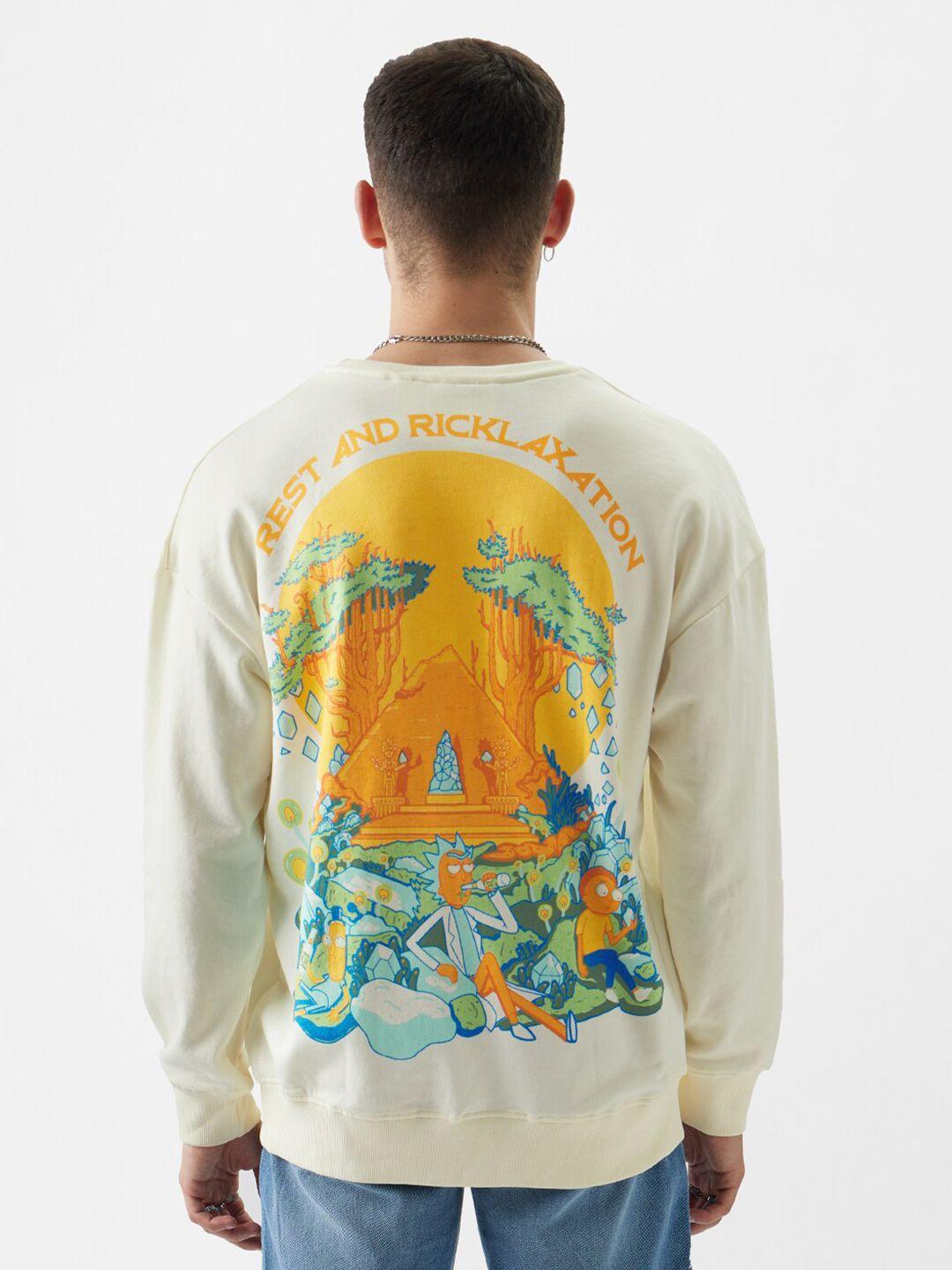 The Souled Store Off White Graphic Printed Drop Shoulder Sleeves Sweatshirt