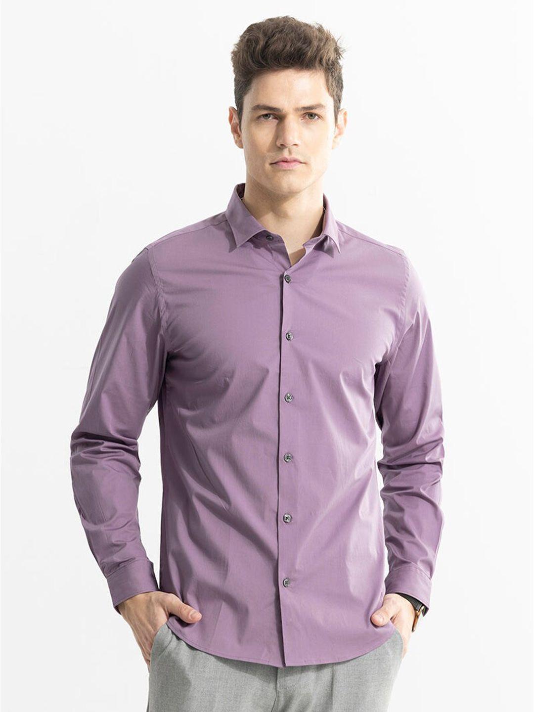 Snitch Purple Classic Slim Fit Spread Collar Long Sleeves Cotton Casual Shirt