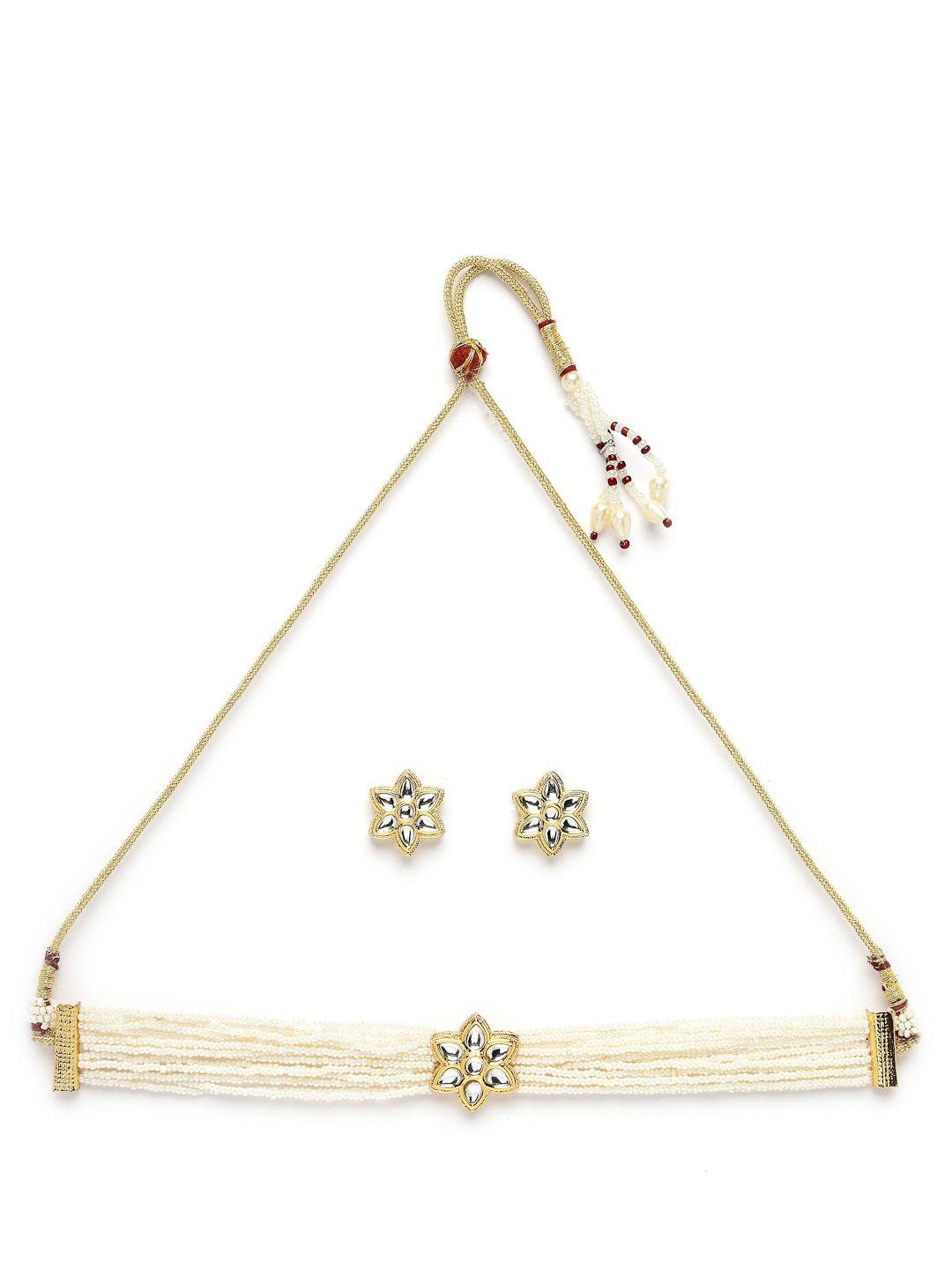ADIVA Gold-Plated Kundan-Studded & Beaded Jewellery Set
