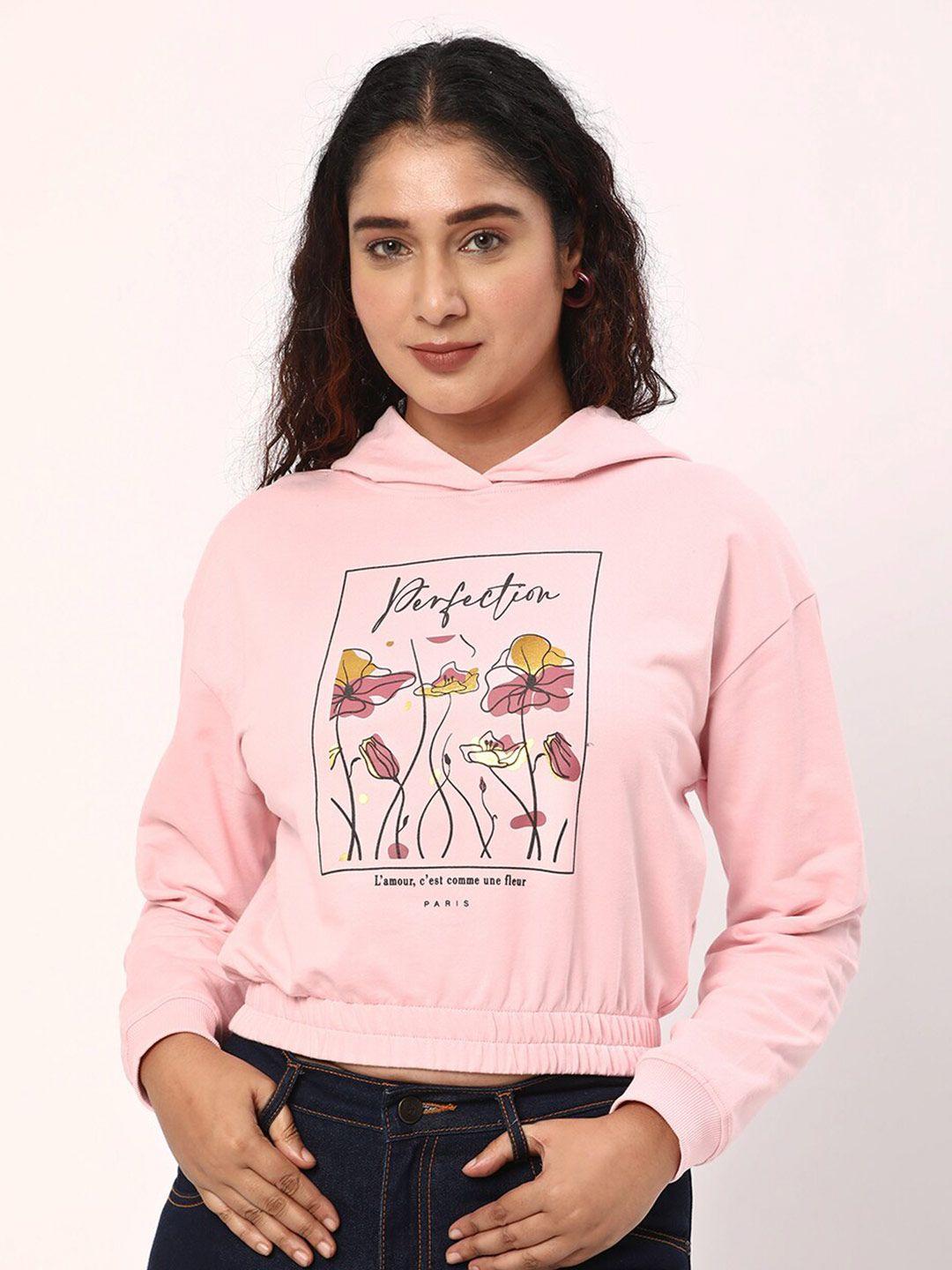 R&B Floral Printed Cotton Crop Sweatshirt