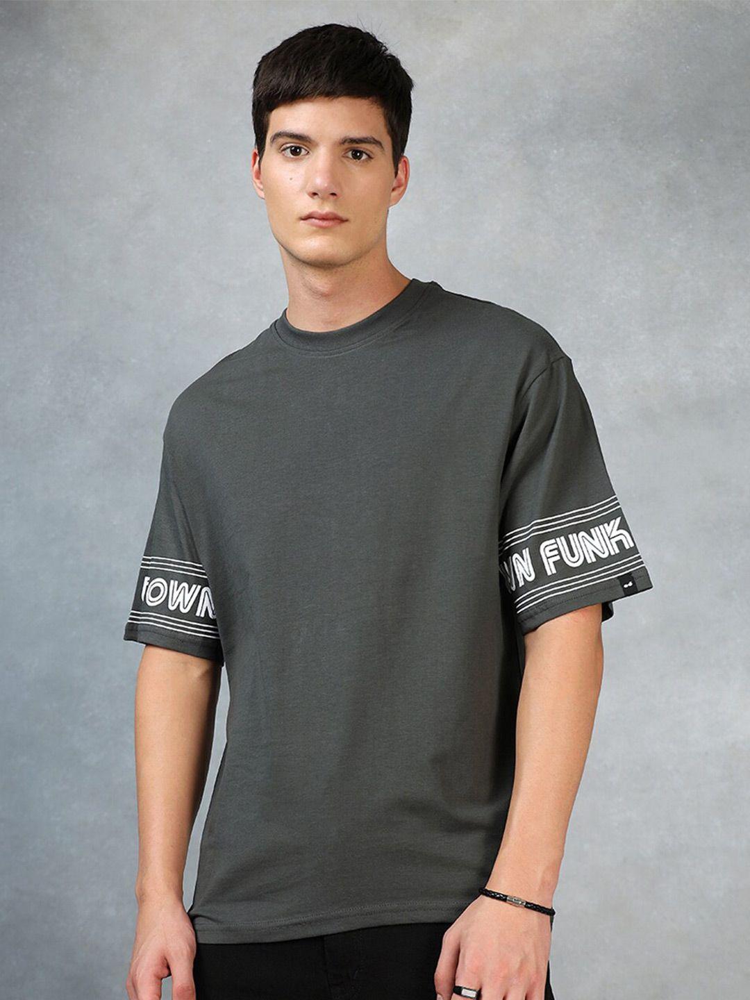 Bewakoof Grey Typography Printed Drop-Shoulder Oversized Cotton T-shirt