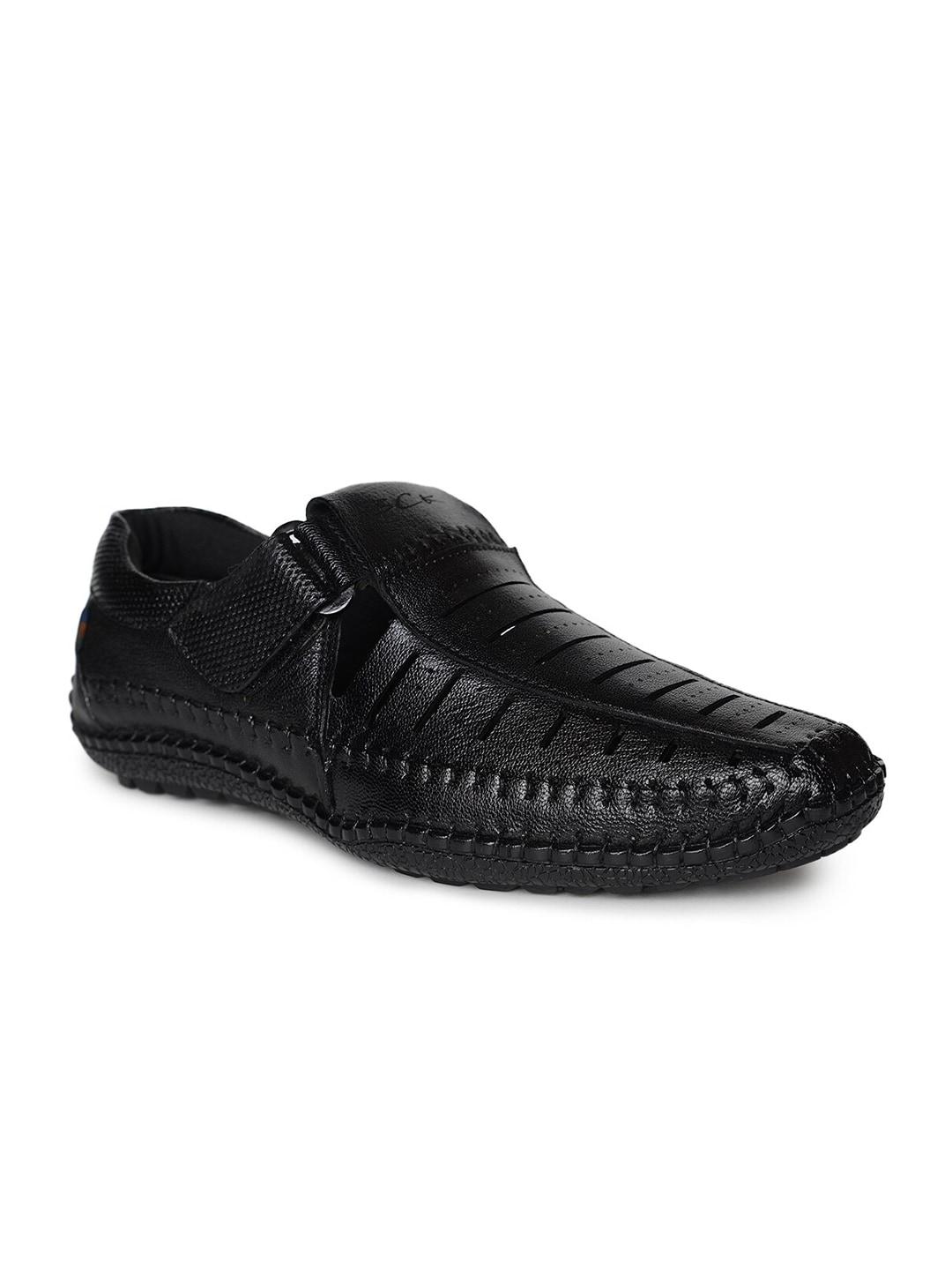 Buckaroo Men Textured Leather Shoe-Style Sandals With Velcro