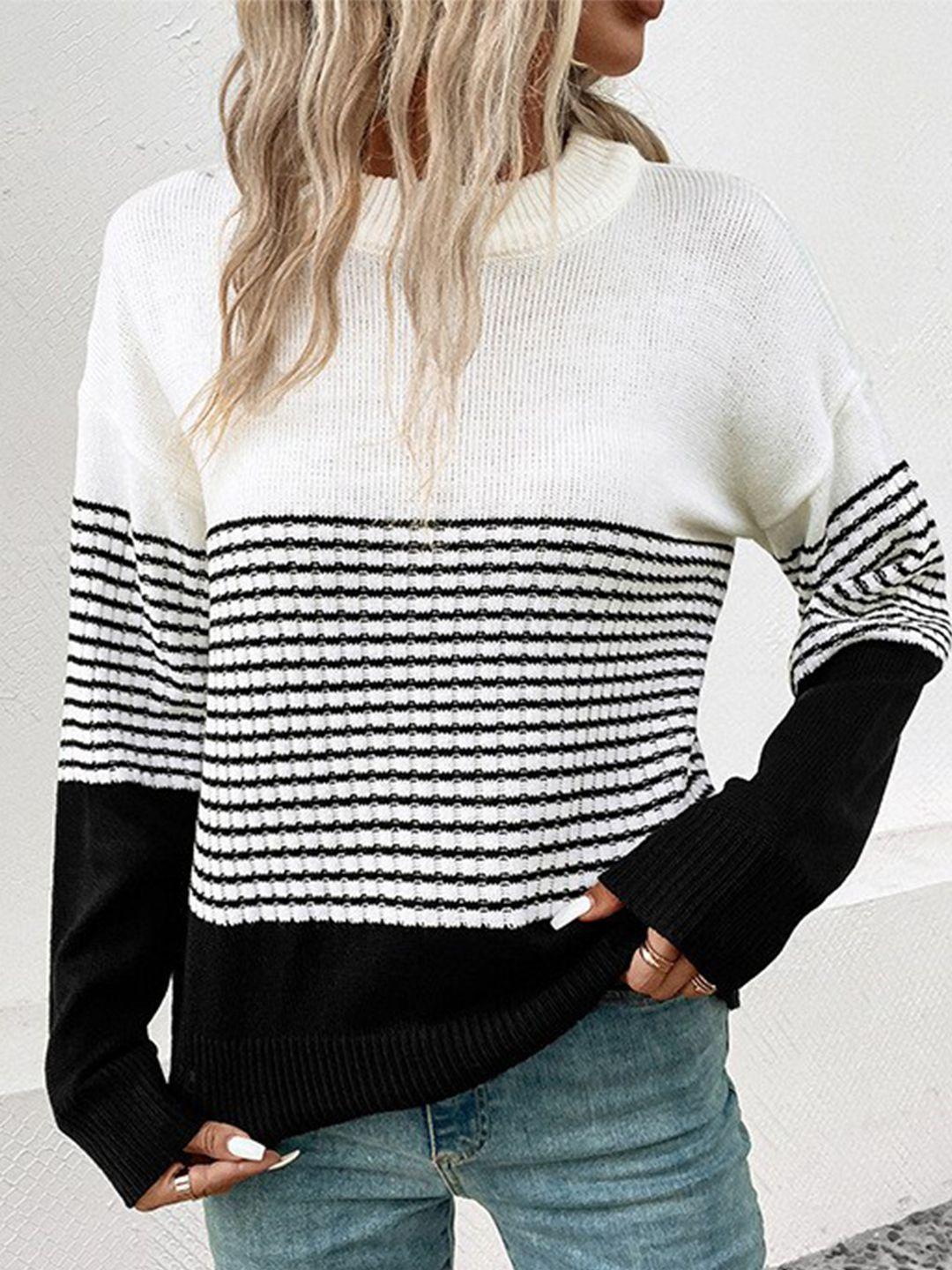 stylecast-white-&-black-striped-acrylic-pullover-sweater
