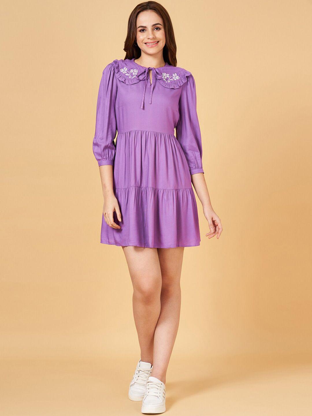 Honey by Pantaloons Peter Pan Collar Puff Sleeves Ruffled Tiered Fit & Flare Dress