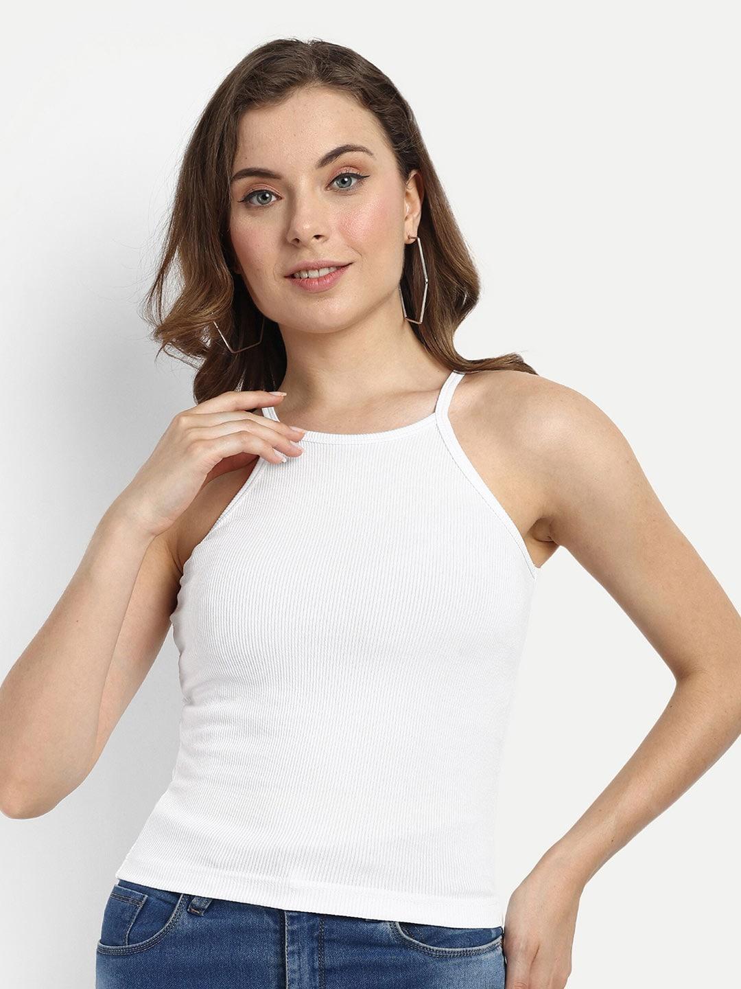 FERY LONDON Shoulder Straps Ribbed Cotton Fitted Crop Top