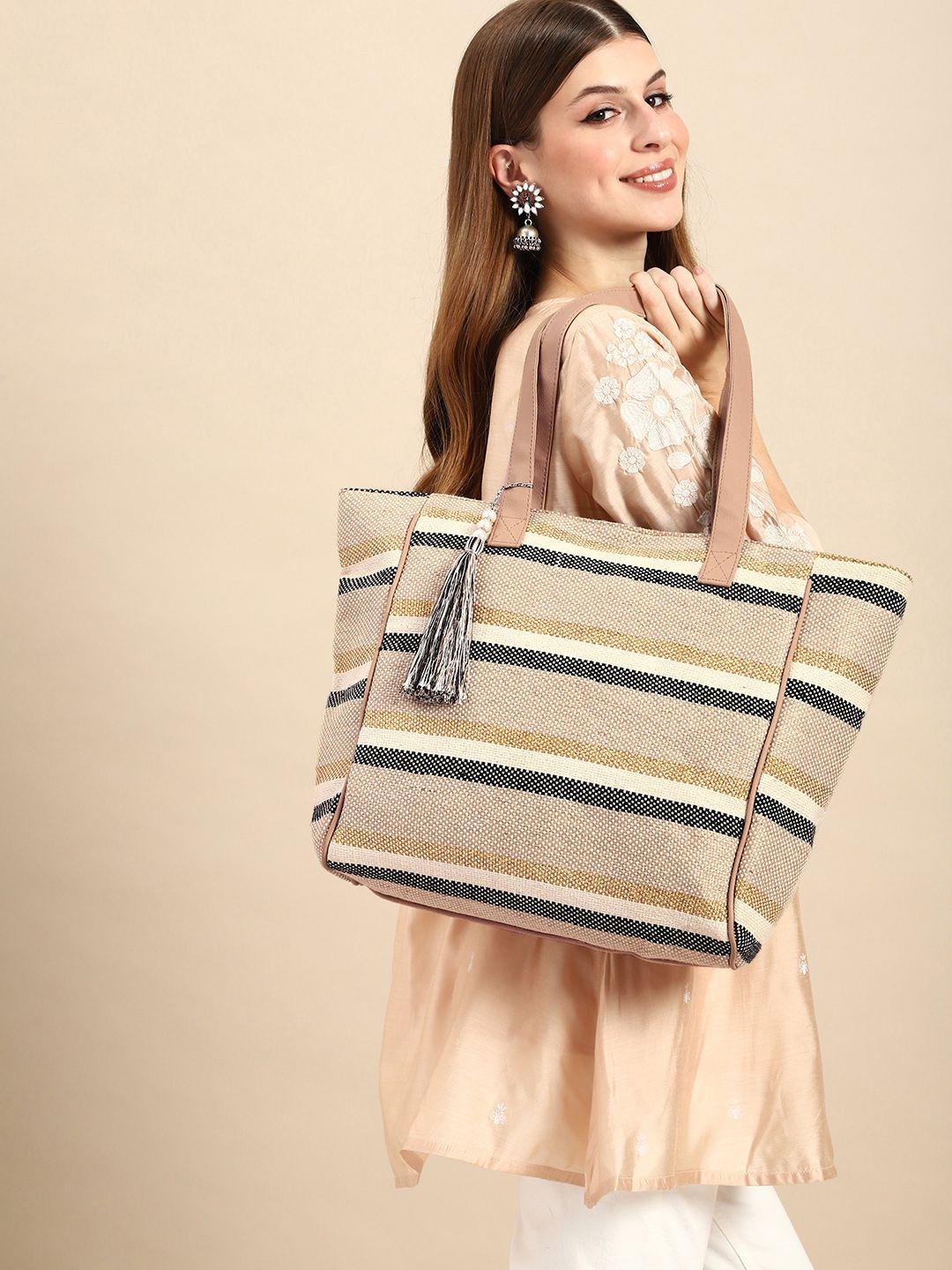 Anouk Striped Tasselled Oversized Shopper Tote Bag