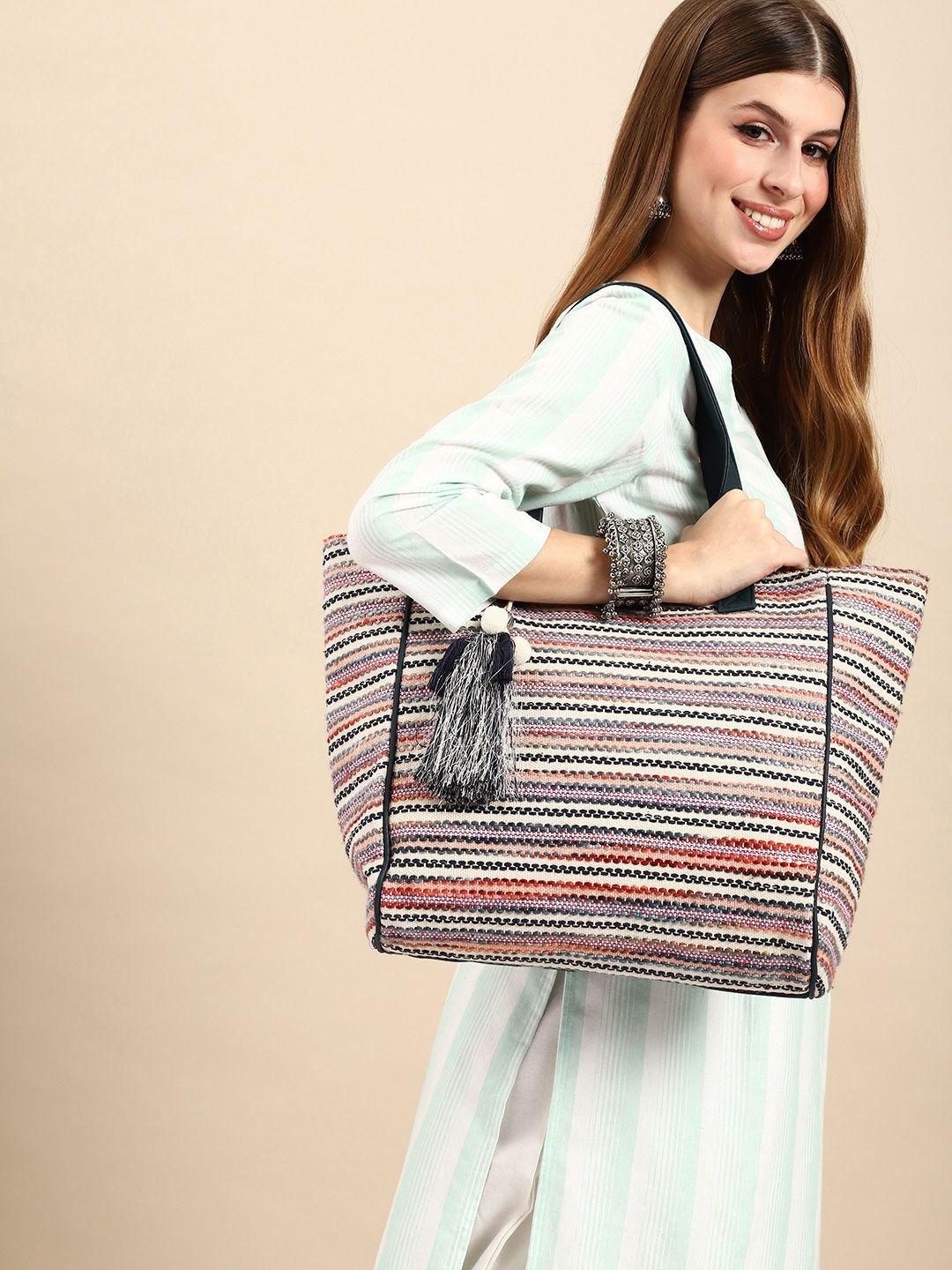 Anouk Striped Embroidered Oversized Shopper Tote Bag