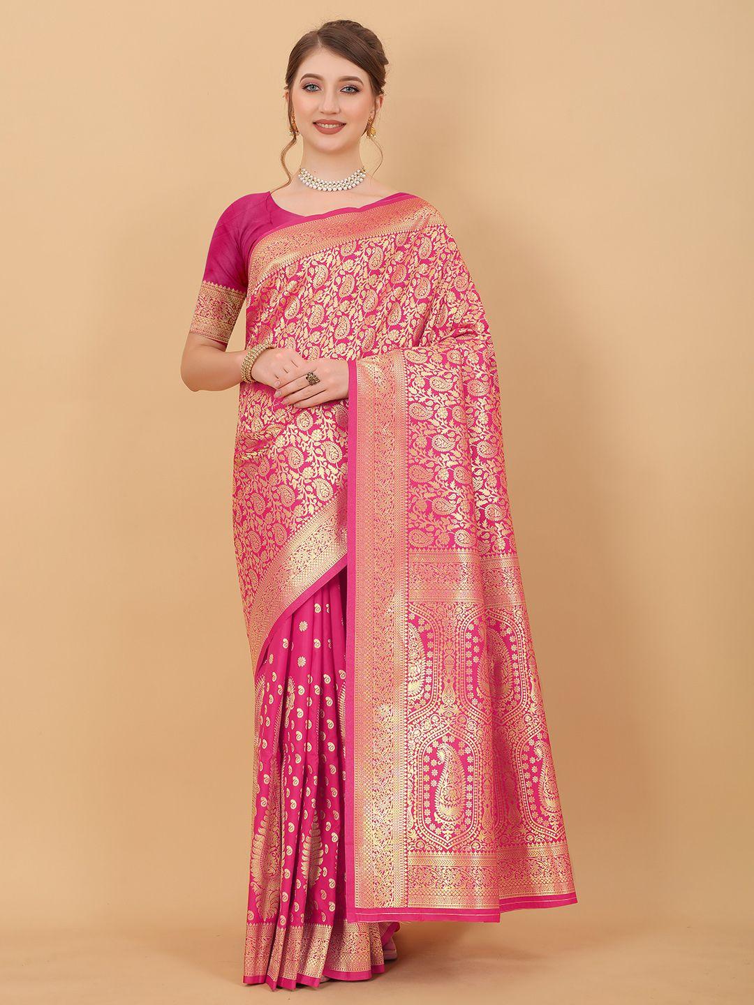 YAVIRA SILK Paisley Woven Design Zari Pure Silk Banarasi Saree