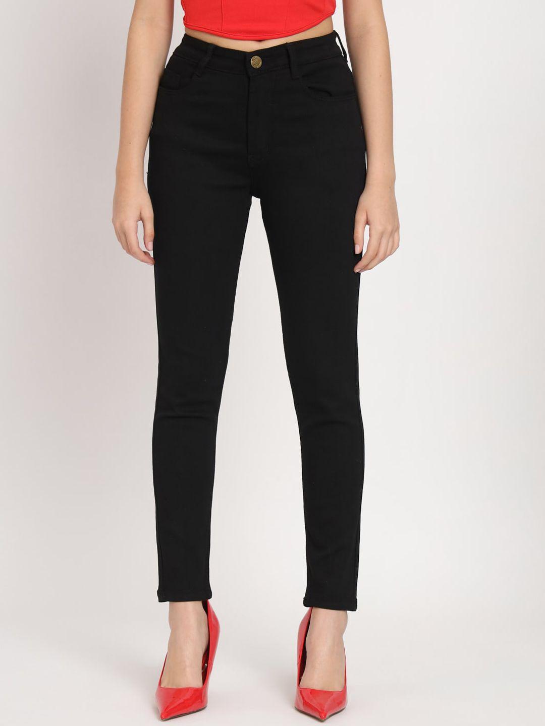 BAESD Women Jean Skinny Fit Mid-Rise Dark Shade Clean Look Cotton Jeans