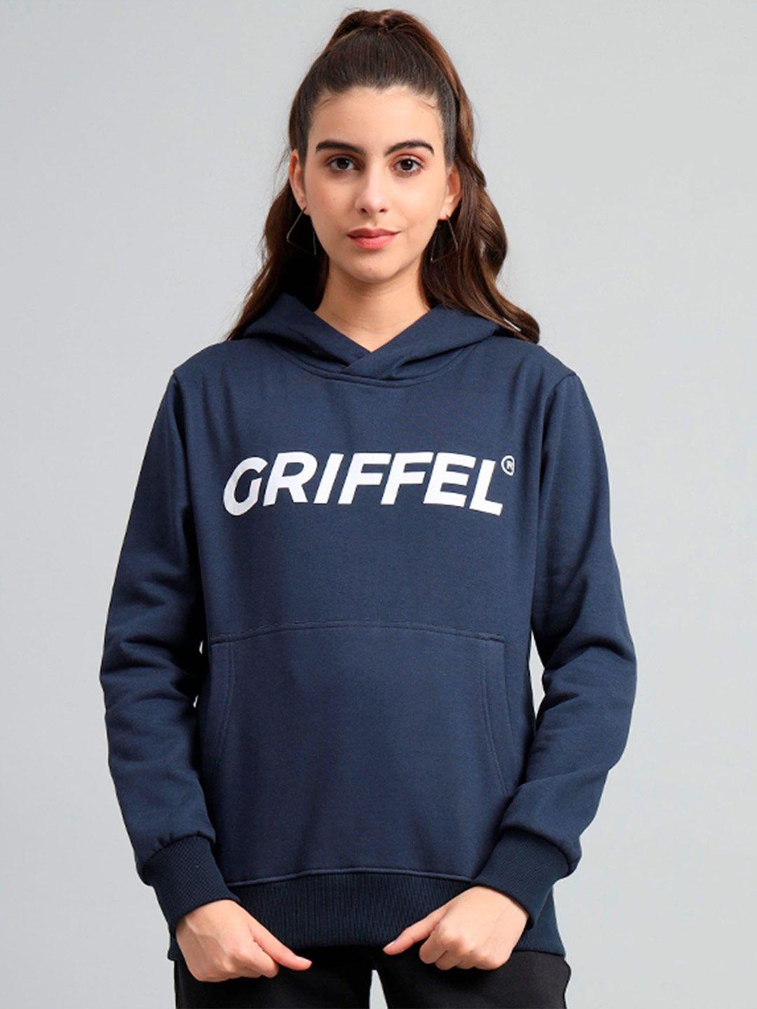 GRIFFEL Typography Printed Long Sleeves Hooded Pullover Sweatshirt