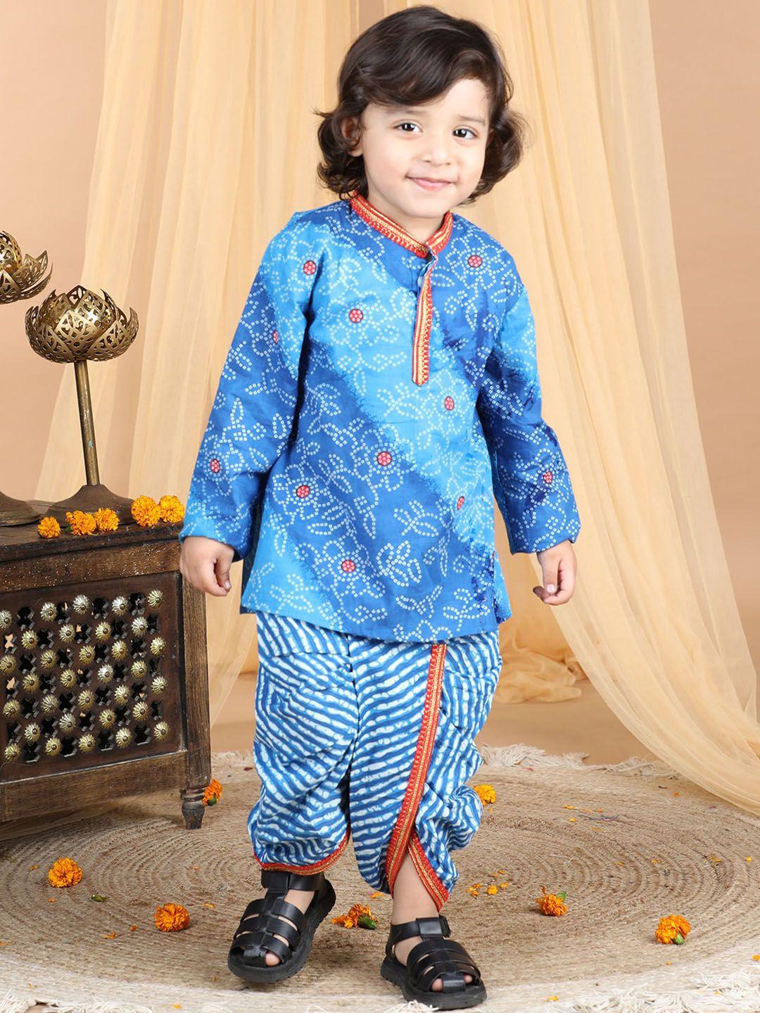 kidcetra-boys-bandhani-printed-pure-cotton-kurta-with-dhoti-pants