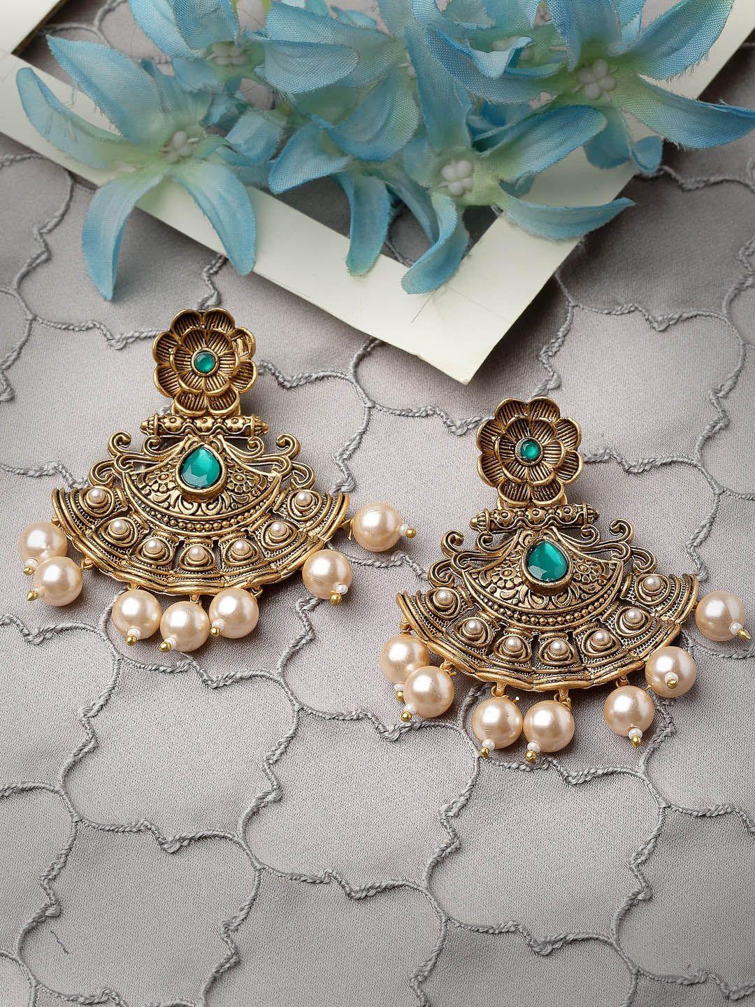 ADIVA Gold-Plated Floral Antique Drop Earrings