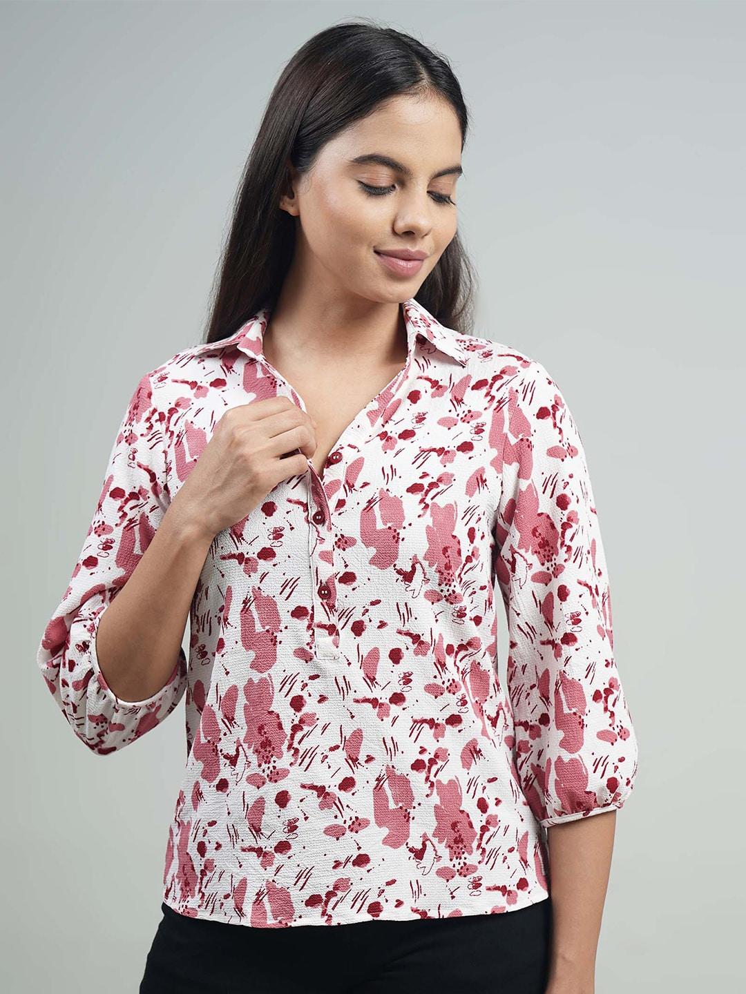 IDK Abstract Printed Puff Sleeves Shirt Style Top