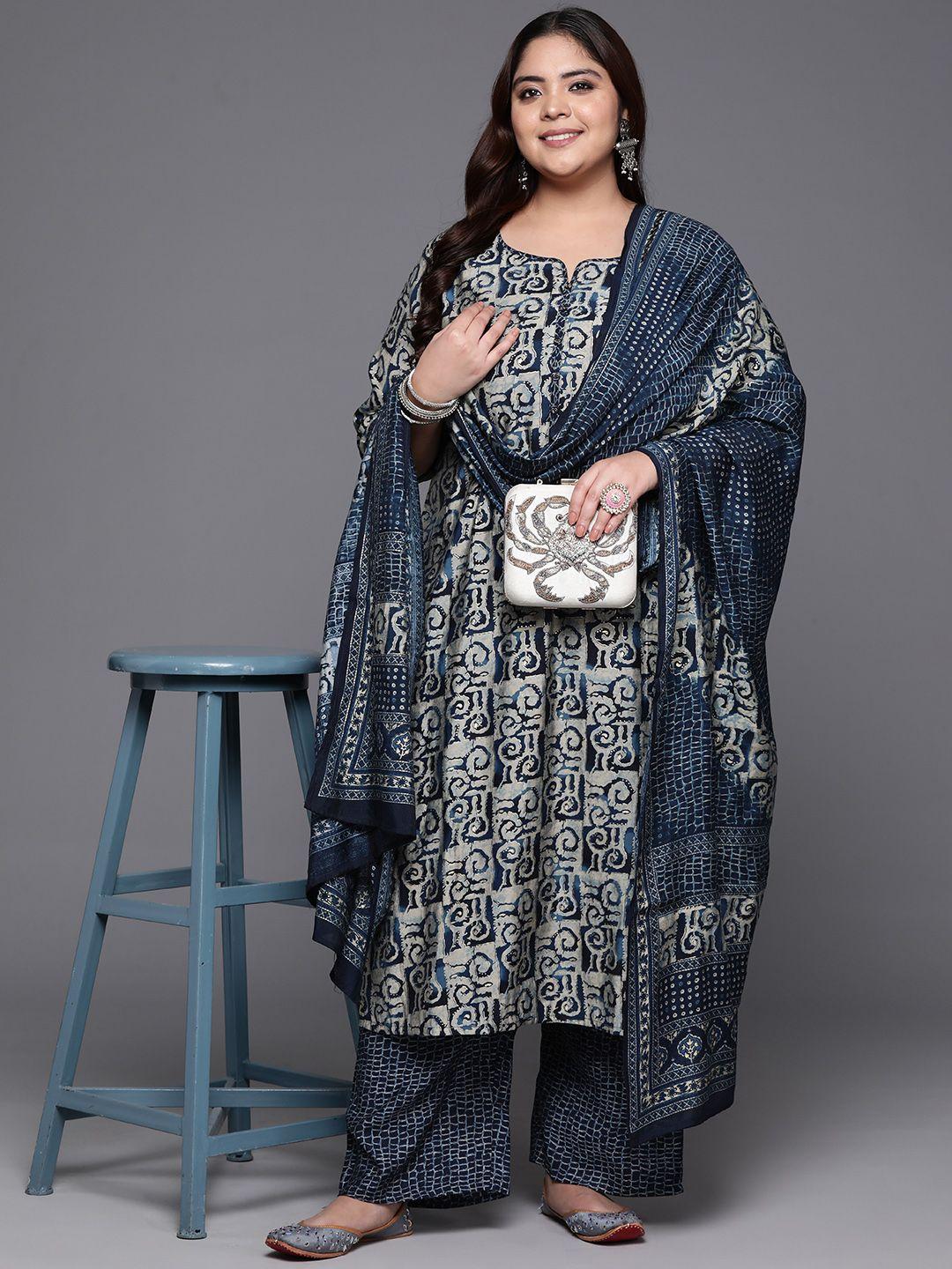 EXTRA LOVE BY LIBAS Plus Size Printed Regular Kurta with Trousers & Dupatta