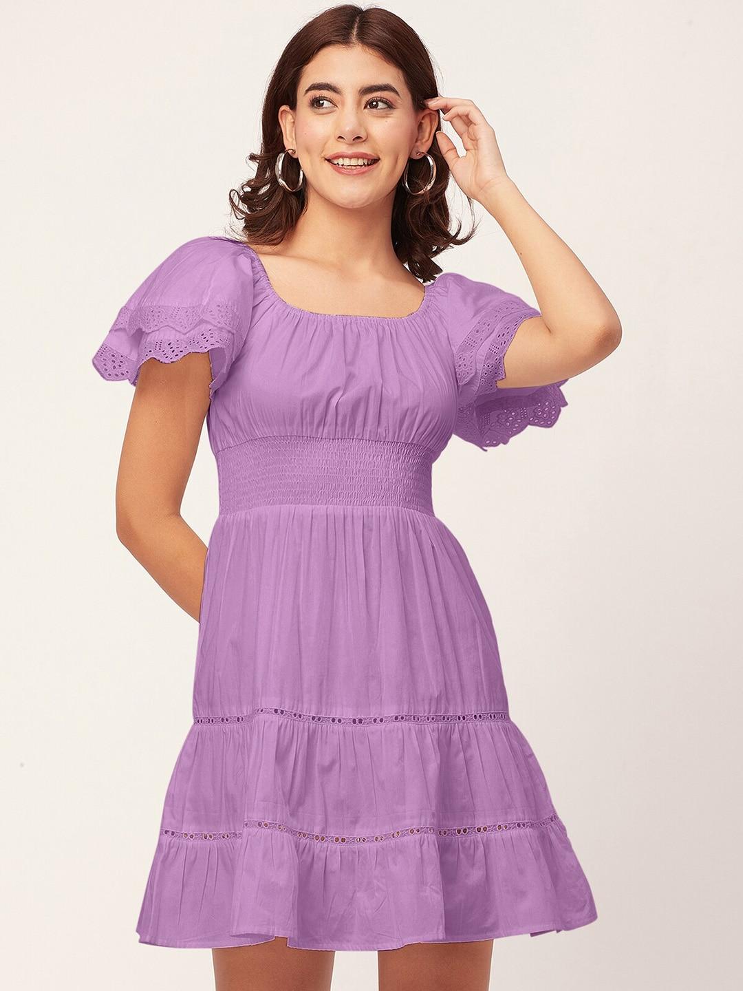 moomaya-square-neck-flared-sleeves-smocked-tiered-cotton-fit-&-flare-dress