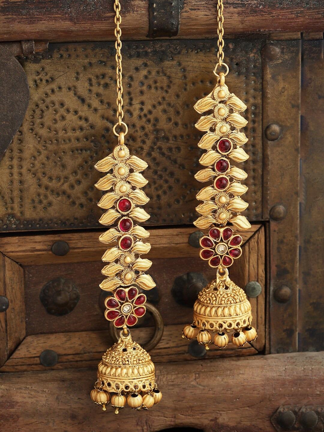 PANASH Gold-Plated Leaf Shaped Jhumkas Earrings