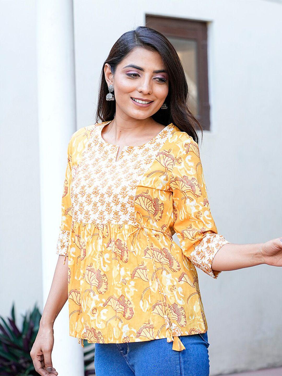 gulab-chand-trends-yellow-floral-print-cotton-top