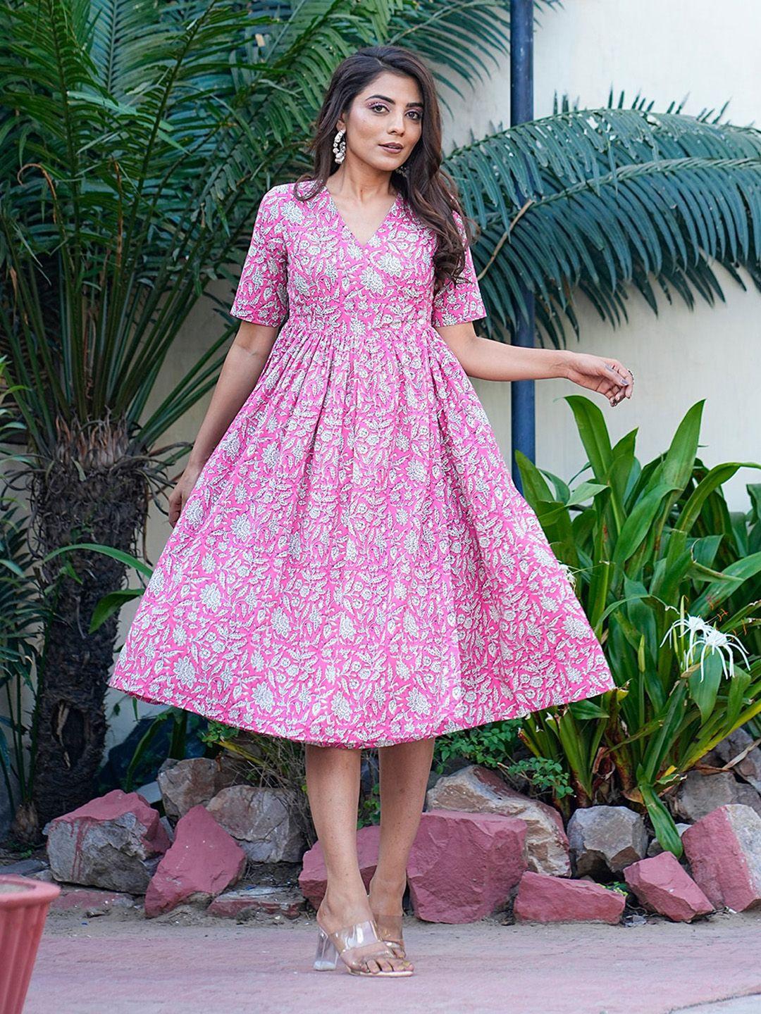 GULAB CHAND TRENDS Pink Floral Print Empire Midi Dress