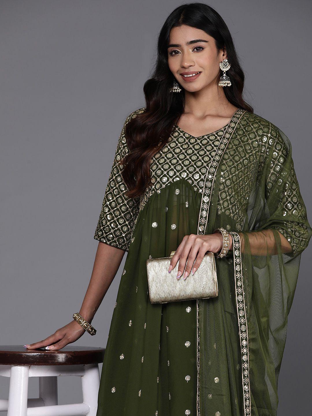 Libas Ethnic Motifs Embroidered High Slit Sequinned Kurta with Palazzos & Dupatta