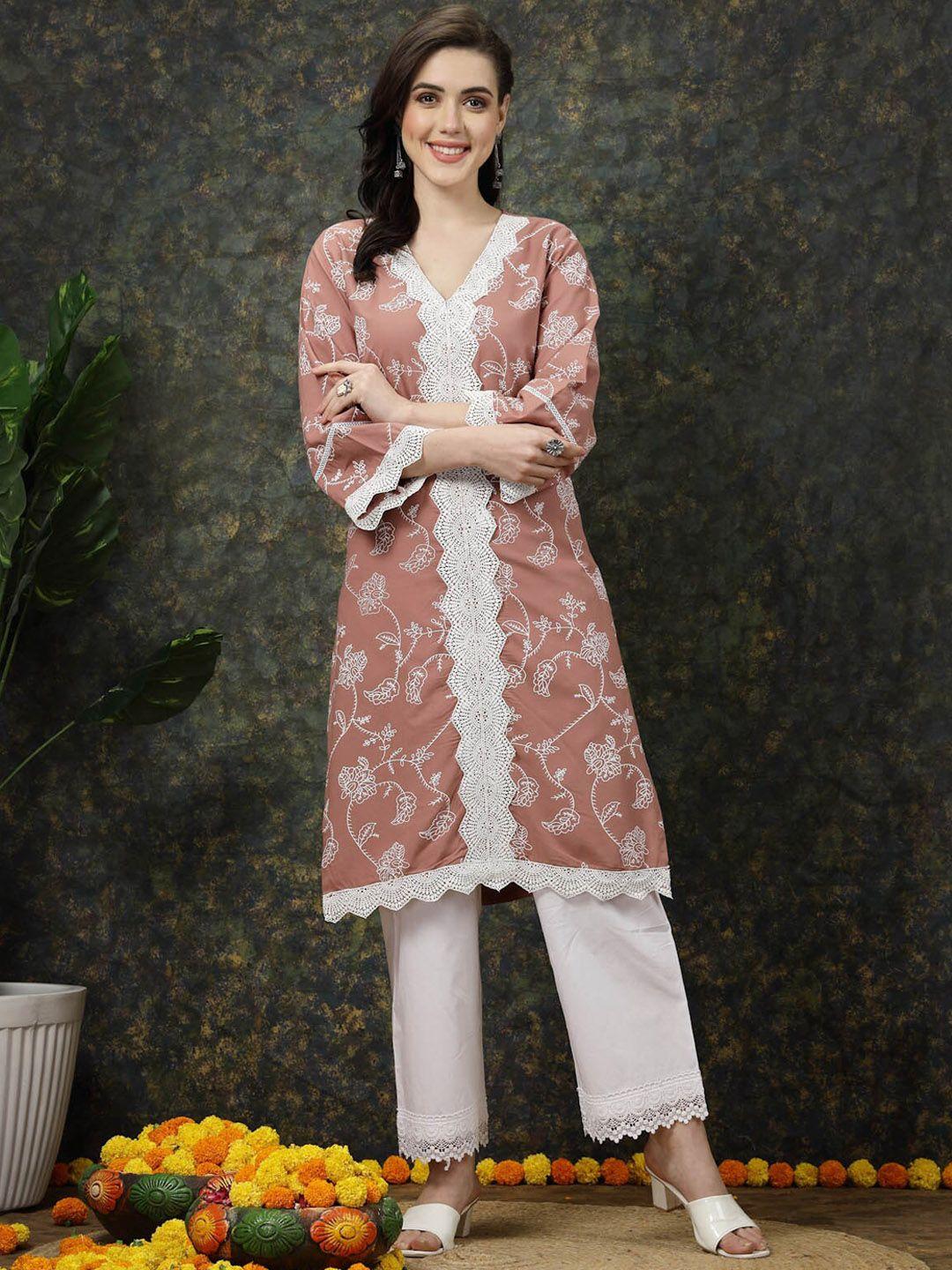 pluss-pink-ethnic-motifs-printed-lace-detail-cotton-straight-kurta