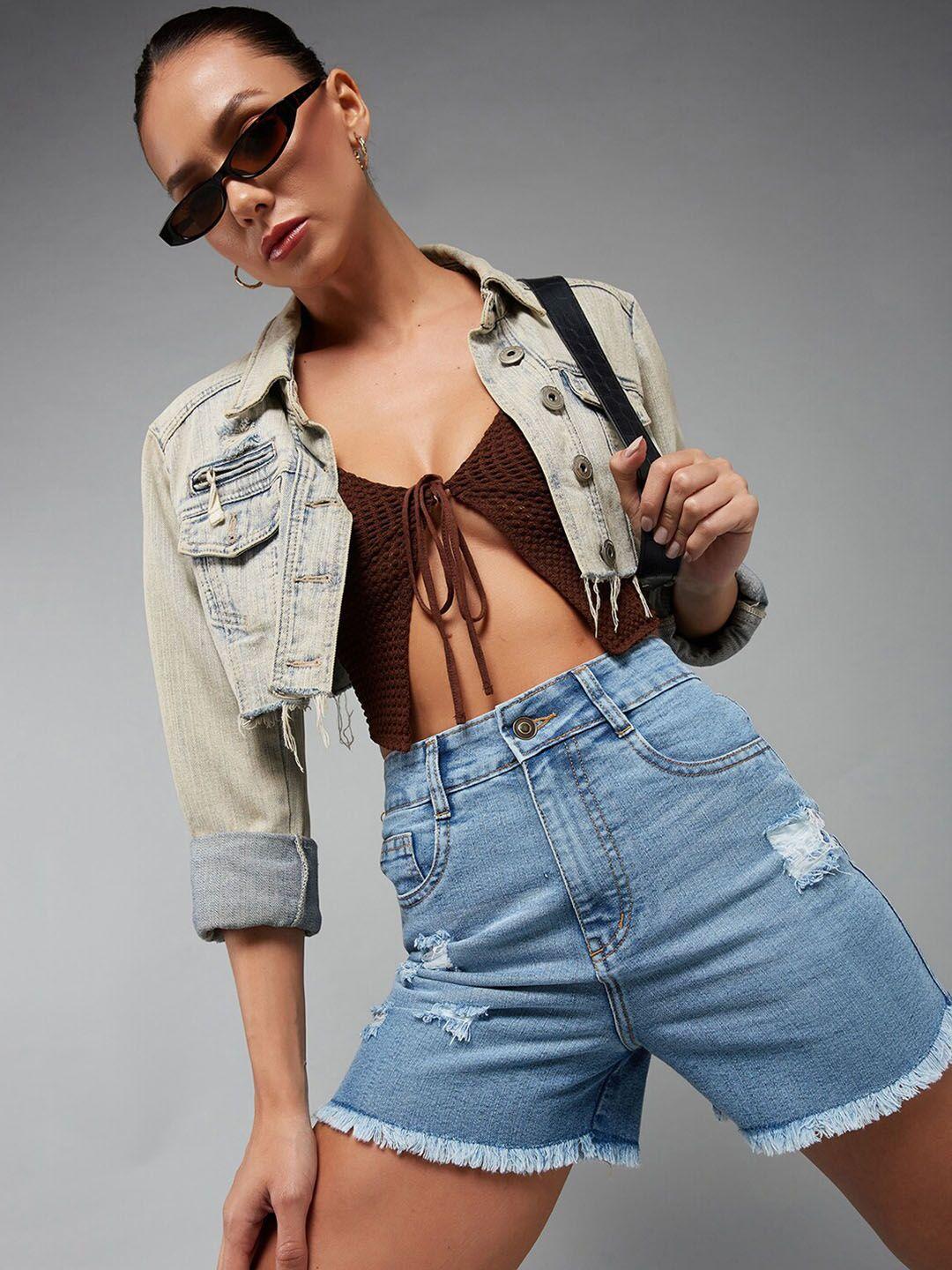 Miss Chase Women Mid-Rise Ripped Denim Shorts
