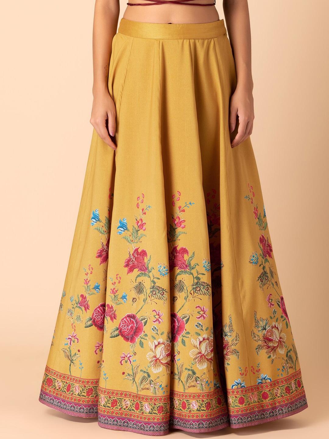 INDYA Floral Printed Flared Maxi Skirt