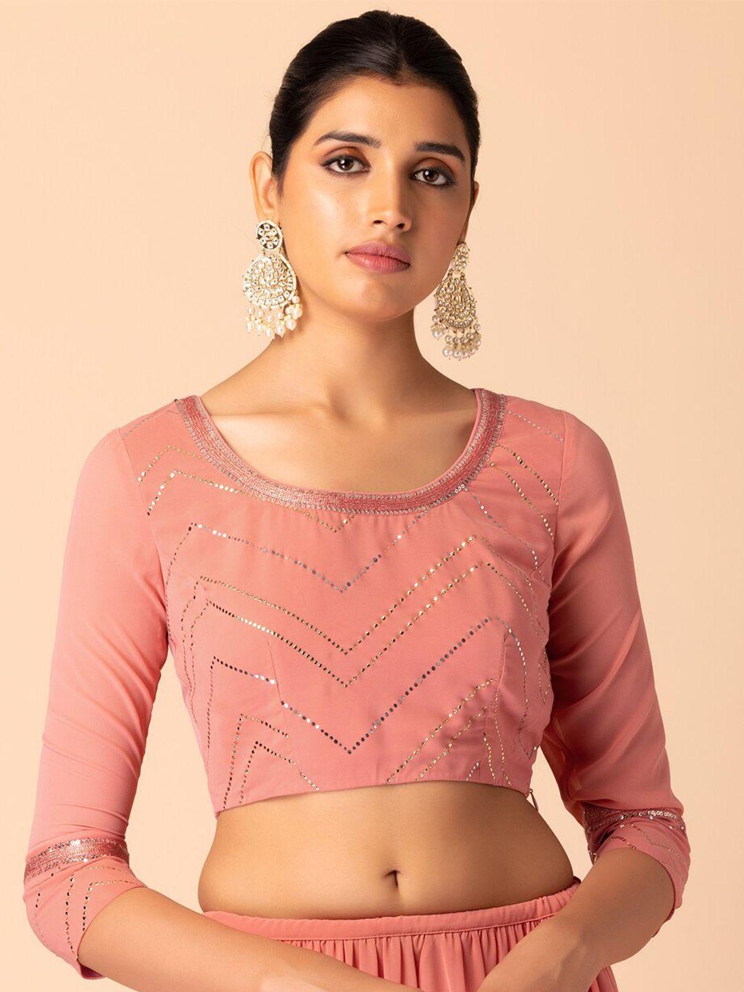 indya-embellished-round-neck-sequinned-saree-blouse