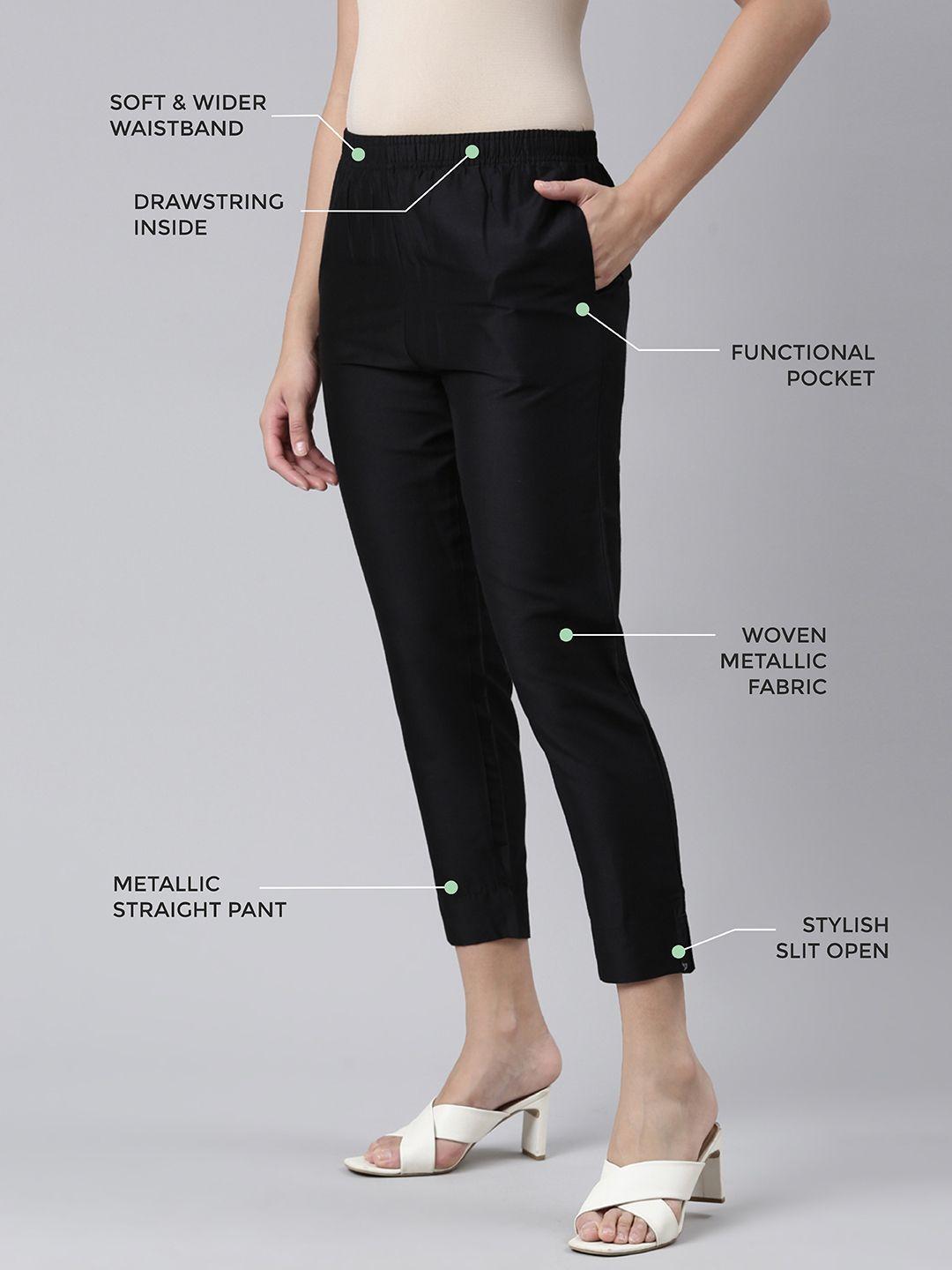 TWIN BIRDS Women Mid-Rise Shimmer Solid Functional Pockets Straight Trousers