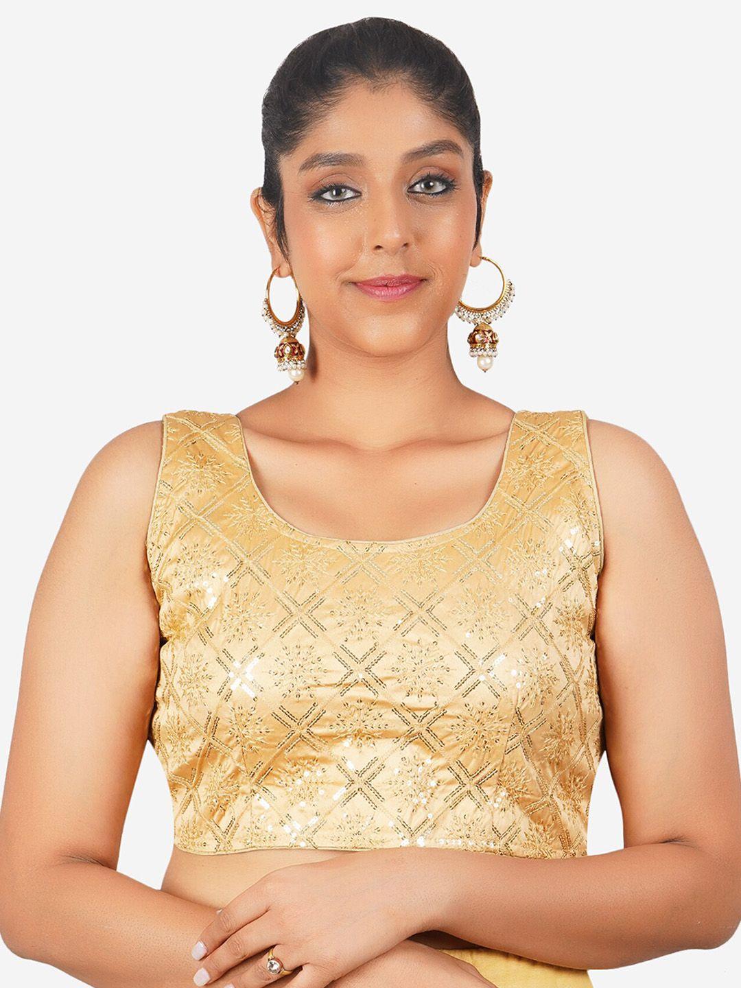 Trendzmy Embroidered Sequinned Cotton Readymade Saree Blouse