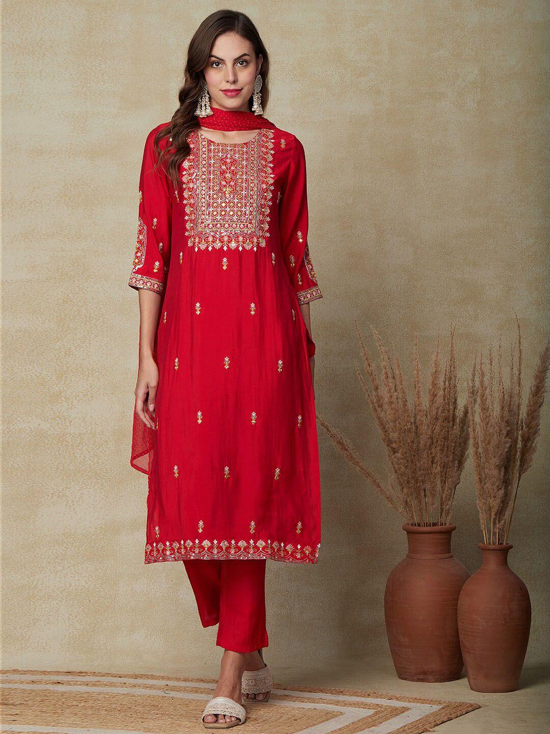 fashor-ethnic-motifs-embroidered-regular-mirror-work-kurta-&-trousers-with-dupatta