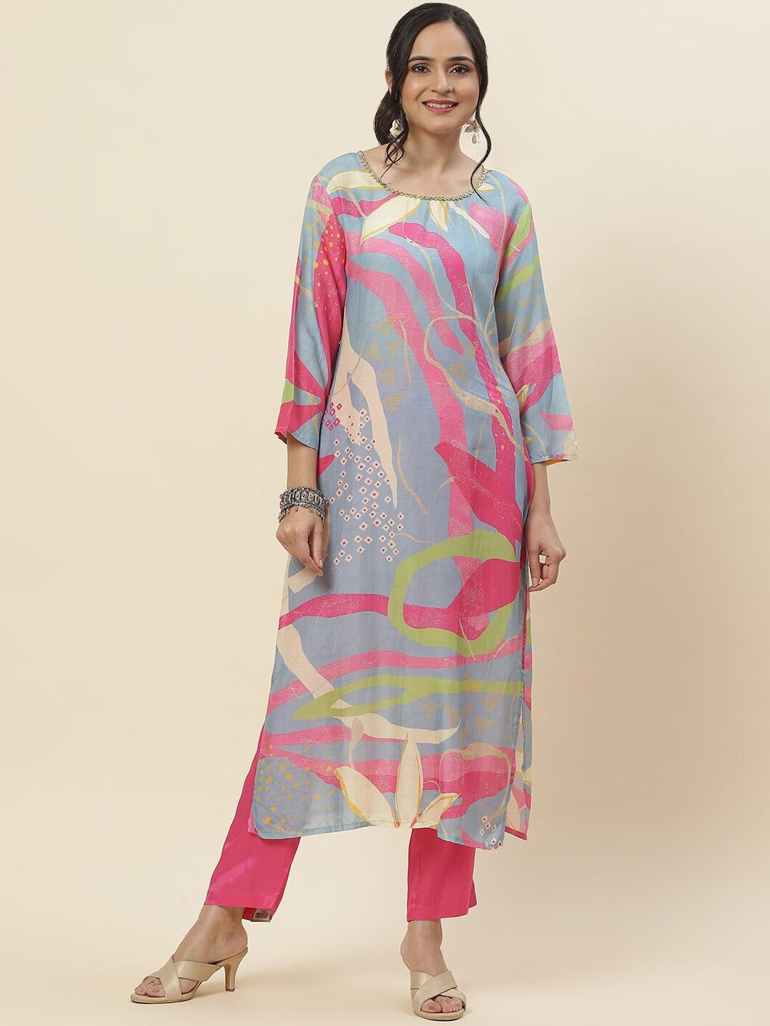 Meena Bazaar Abstract Printed Kurta With Trousers