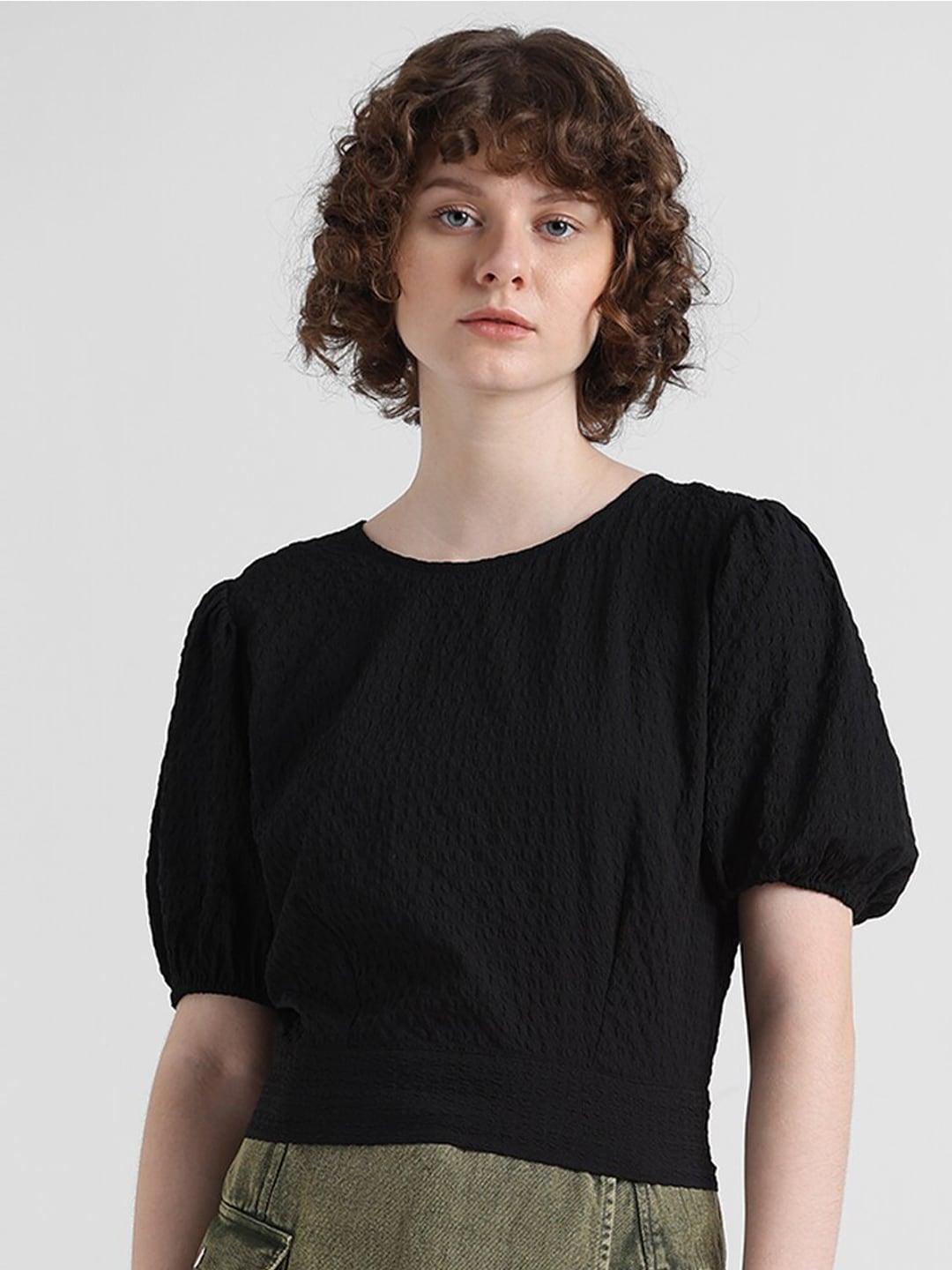 only-self-design-puff-sleeves-boat-neck-top