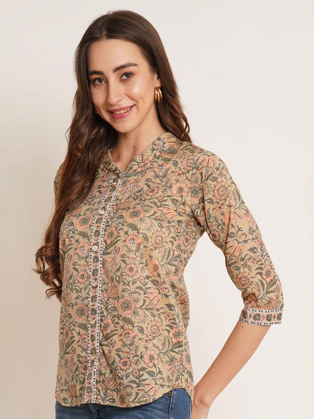 COTLAND FASHION Floral Printed Pure Cotton Shirt Style Top