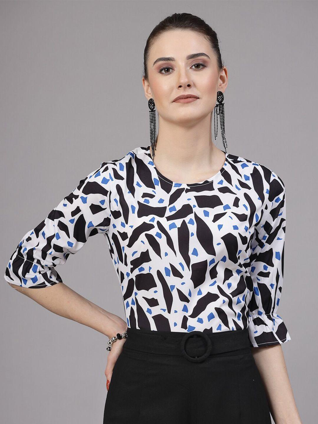style-quotient-white-&-blue-abstract-printed-bell-sleeve-regular-top