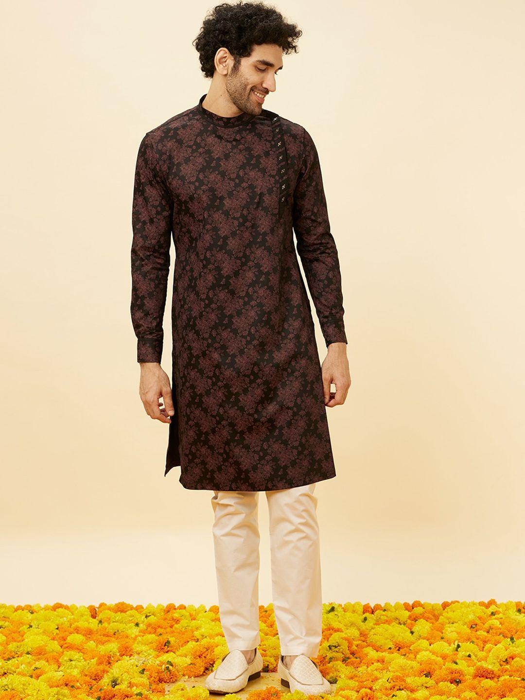 manyavar-floral-printed-kurta-with-pyjamas