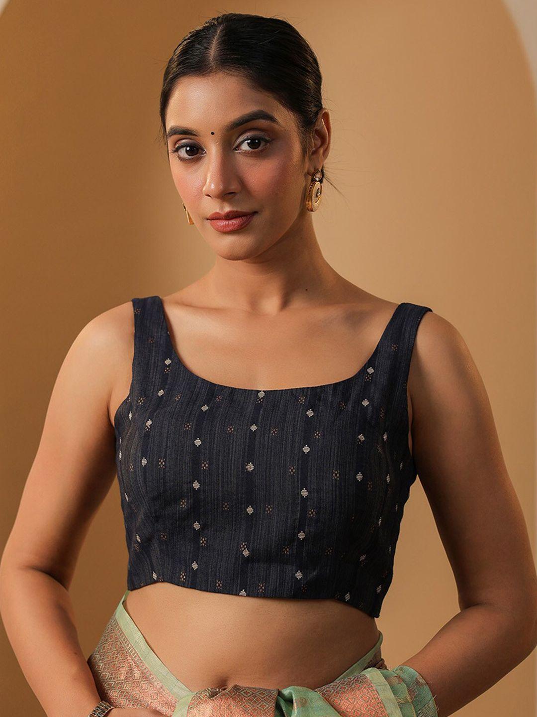 karagiri-printed-round-neck-saree-blouse