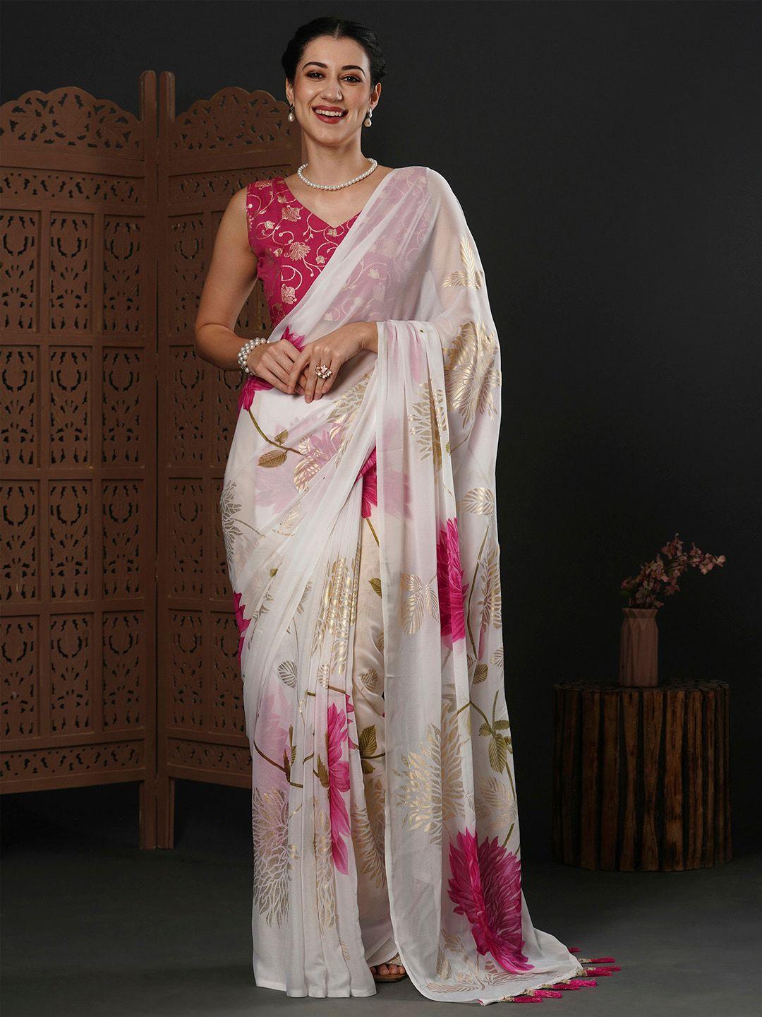 anouk-white-&-pink-floral-printed-pure-georgette-saree