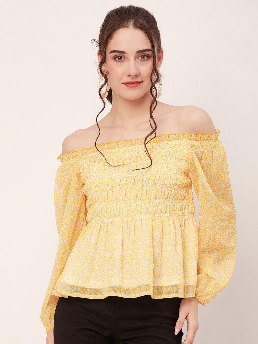 moomaya-yellow-floral-printed-off-shoulder-top