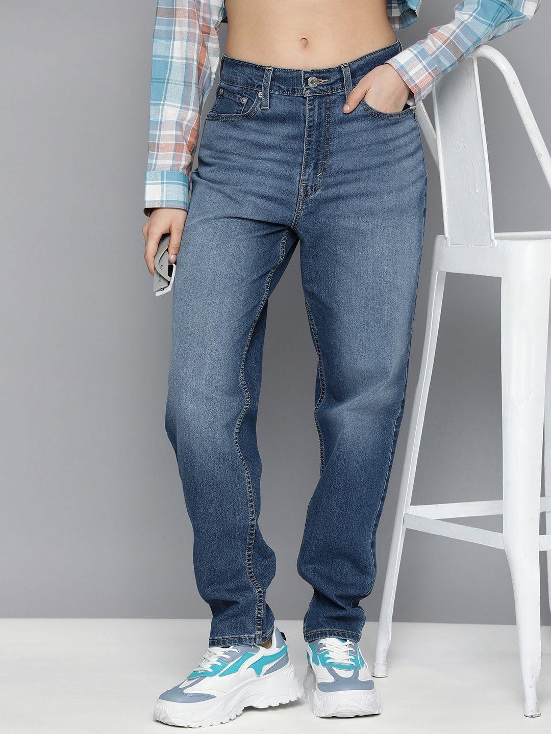 Levis Women Loose Tapered Fit High-Rise Heavy Fade Stretchable Jeans