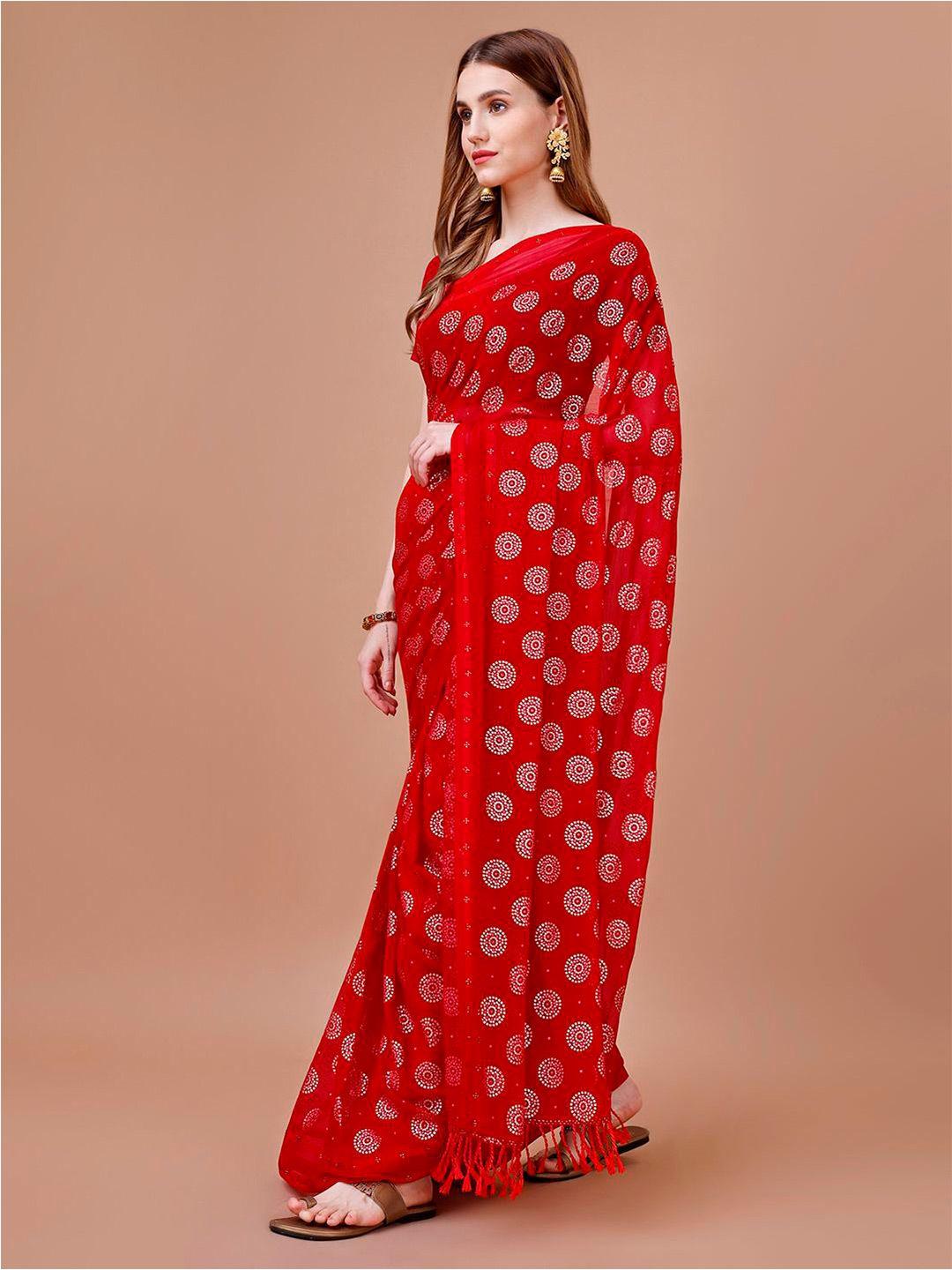indian-women-bandhani-foil-printed-silk-cotton-saree