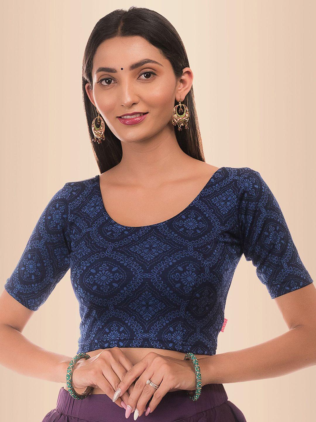 bindigasm's-advi-printed-round-neck-jacquard-saree-blouse