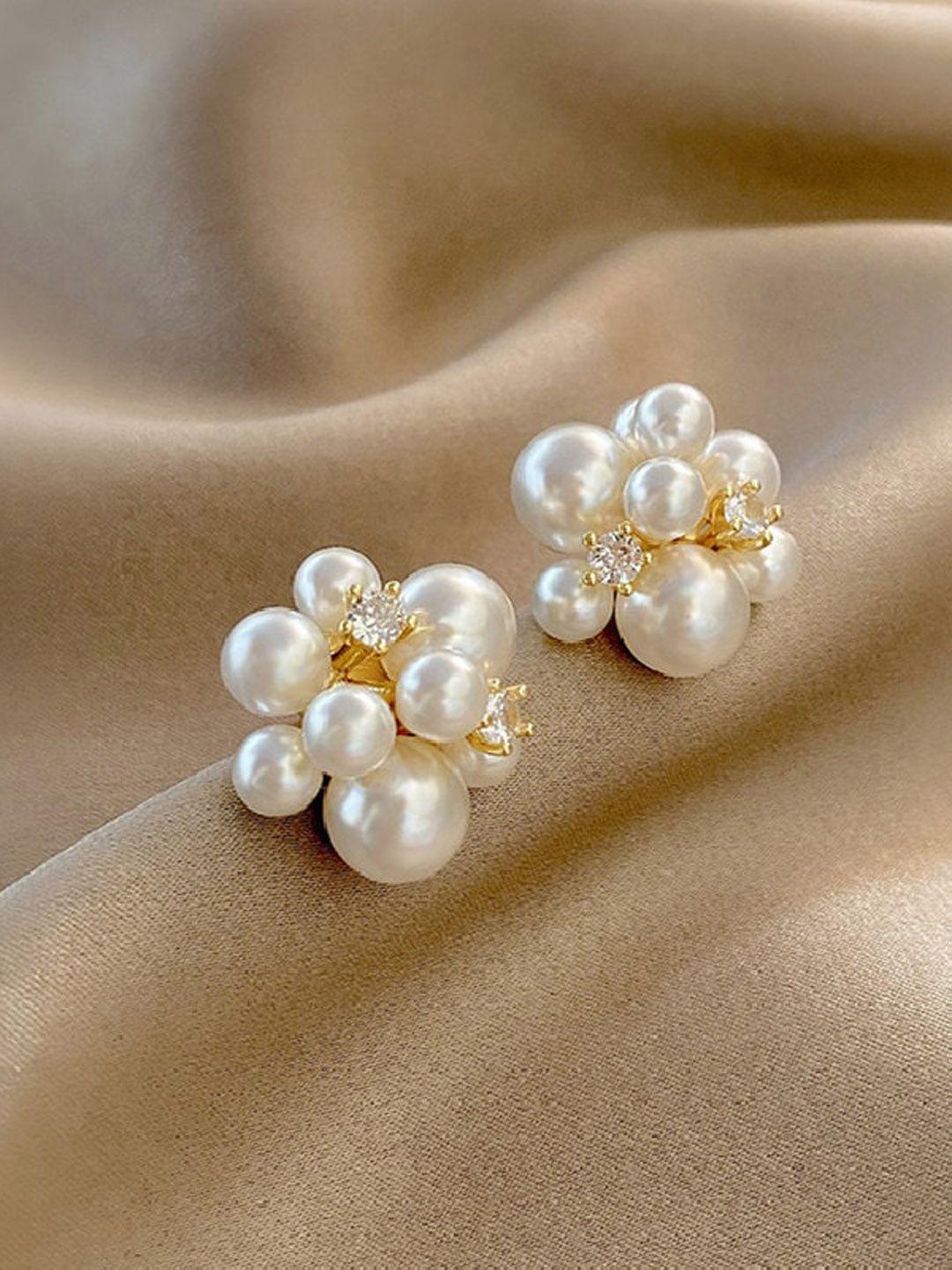 Shining Diva Fashion Gold Plated Beaded Studs Earrings