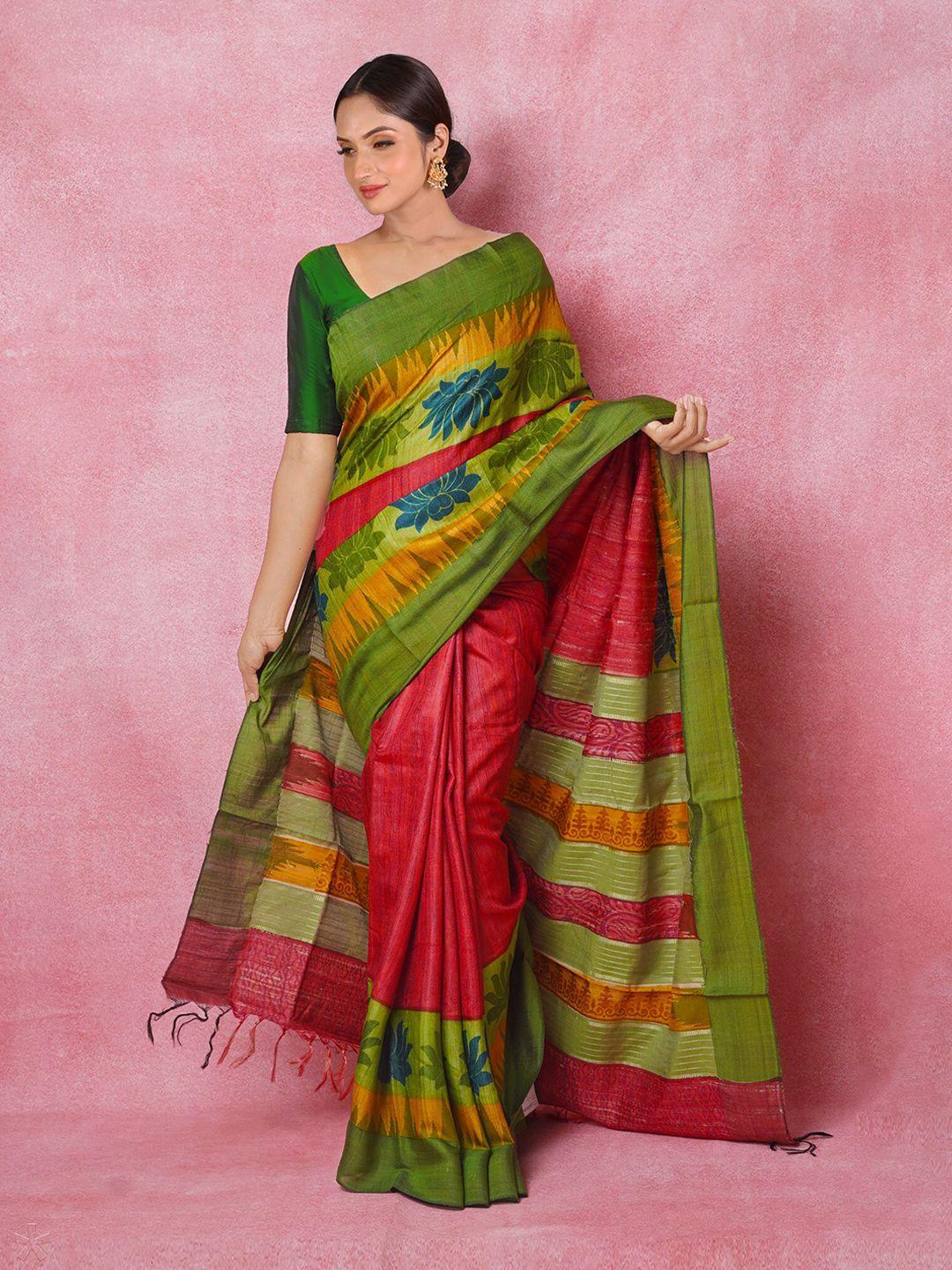 unnati-silks-floral-printed-handloom-pure-silk-tussar-saree