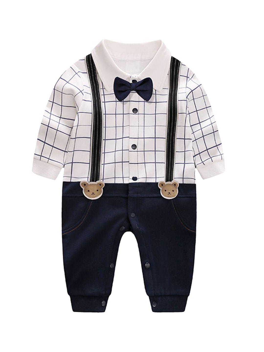 stylecast-infant-boys-navy-blue-checked-cotton-rompers