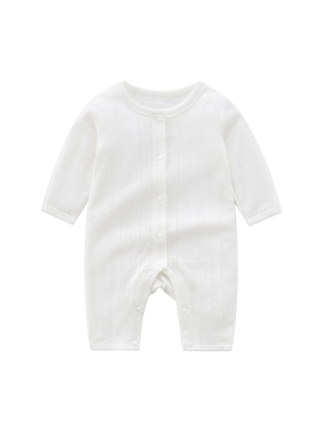 StyleCast Infants White Self Design Cotton Romper